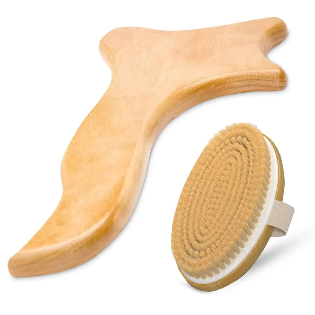 GustoGoods Lymphatic Drainage Paddle & Dry Skin Brush Set | 12 inch (30.48 cm) Paddle, Natural Bristle Brush - main product image