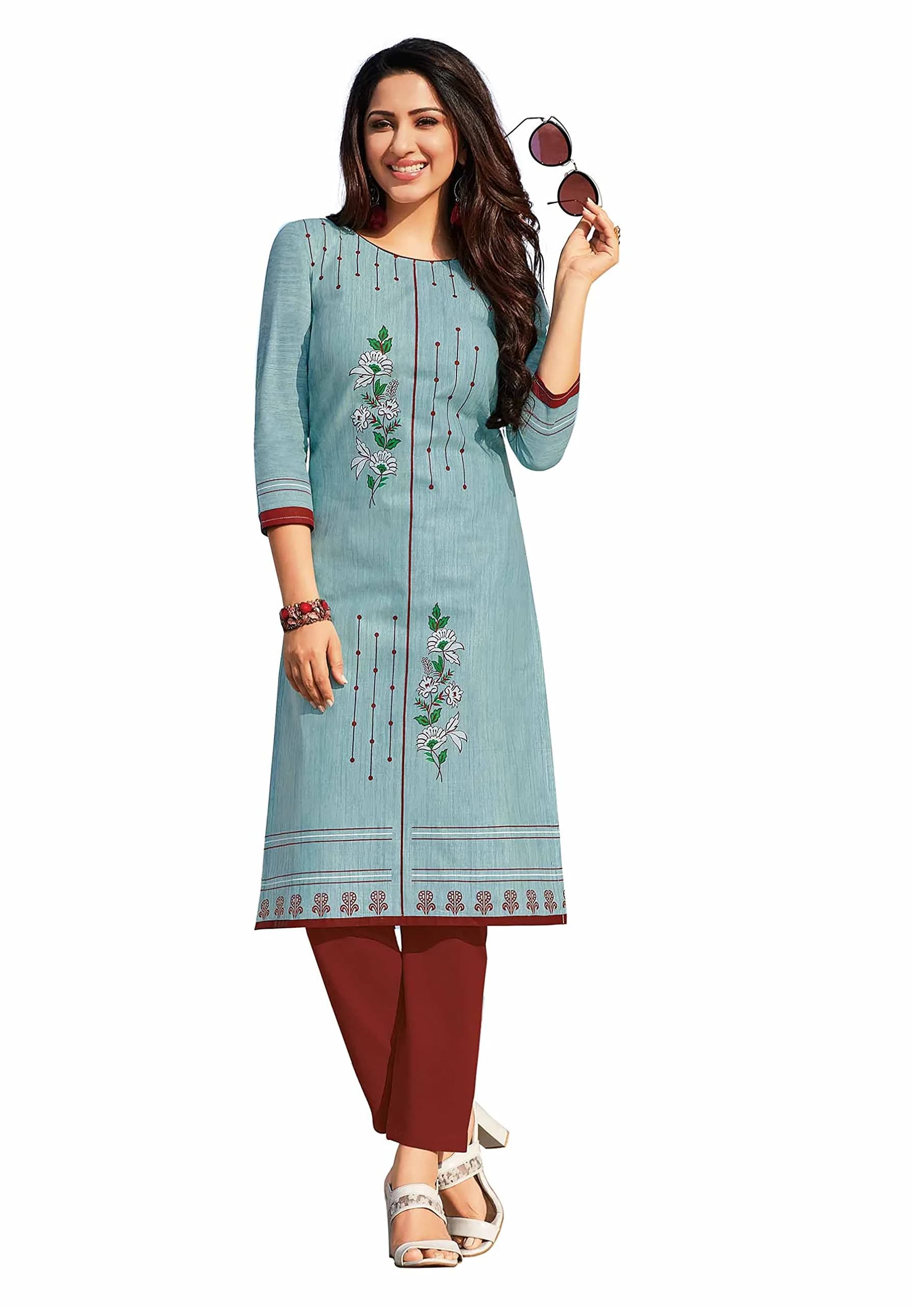 Miraan Women's Cotton Printed Kurti Large Green 41 inches (L) - main product image