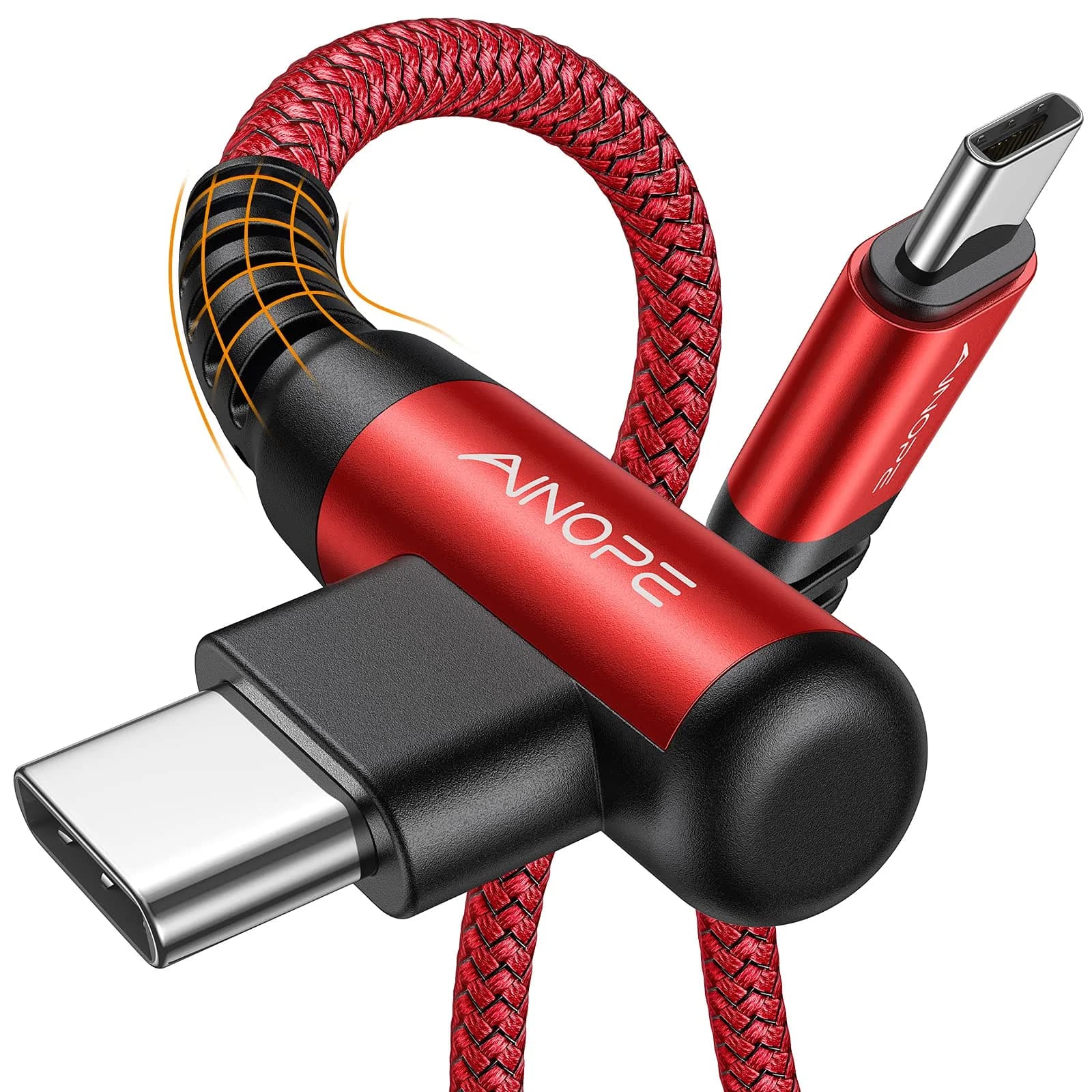 AINOPE 6.6ft (2m) Red Right Angle USB C to USB C Cable | 60W Fast Charging & 480Mbps Data Transfer - main product image