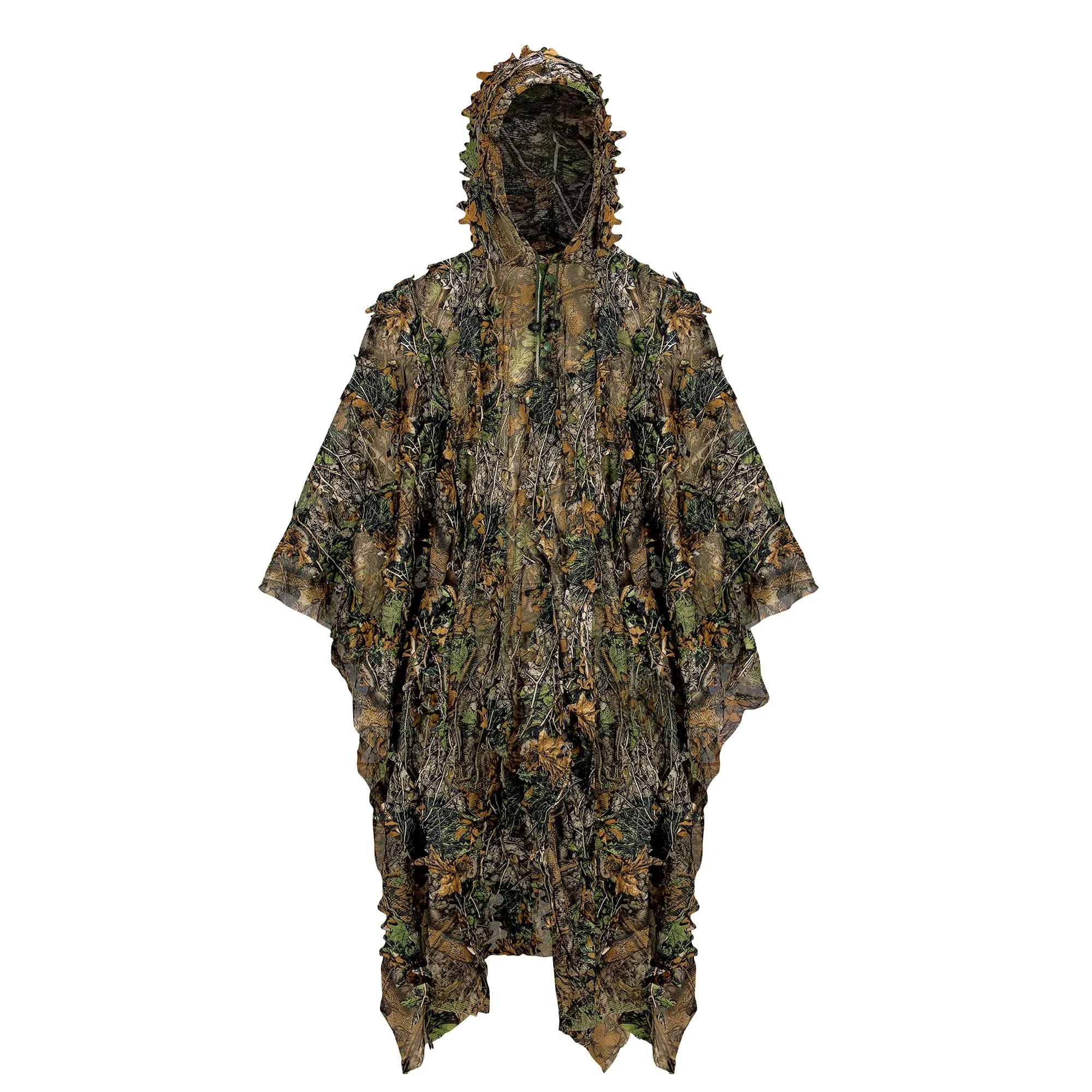 Ginsco 3D Leafy Camo Poncho Lightweight Ghillie Suit with Hood | Woodland Pattern for Hunting, Photography, Airsoft - main product image