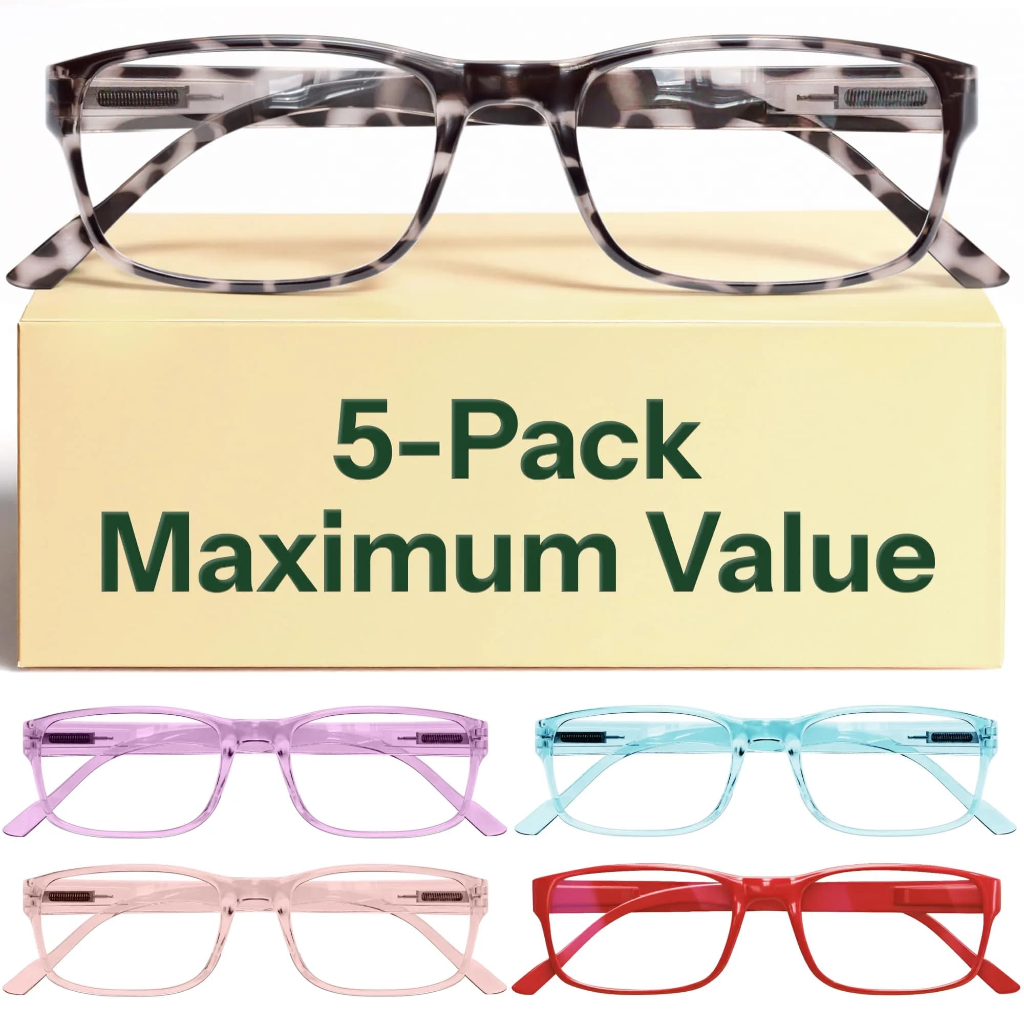 Gaoye Blue Light Blocking Reading Glasses with Spring Hinges, 5-Pack Mix Color 2, 1.75 Diopter - main product image