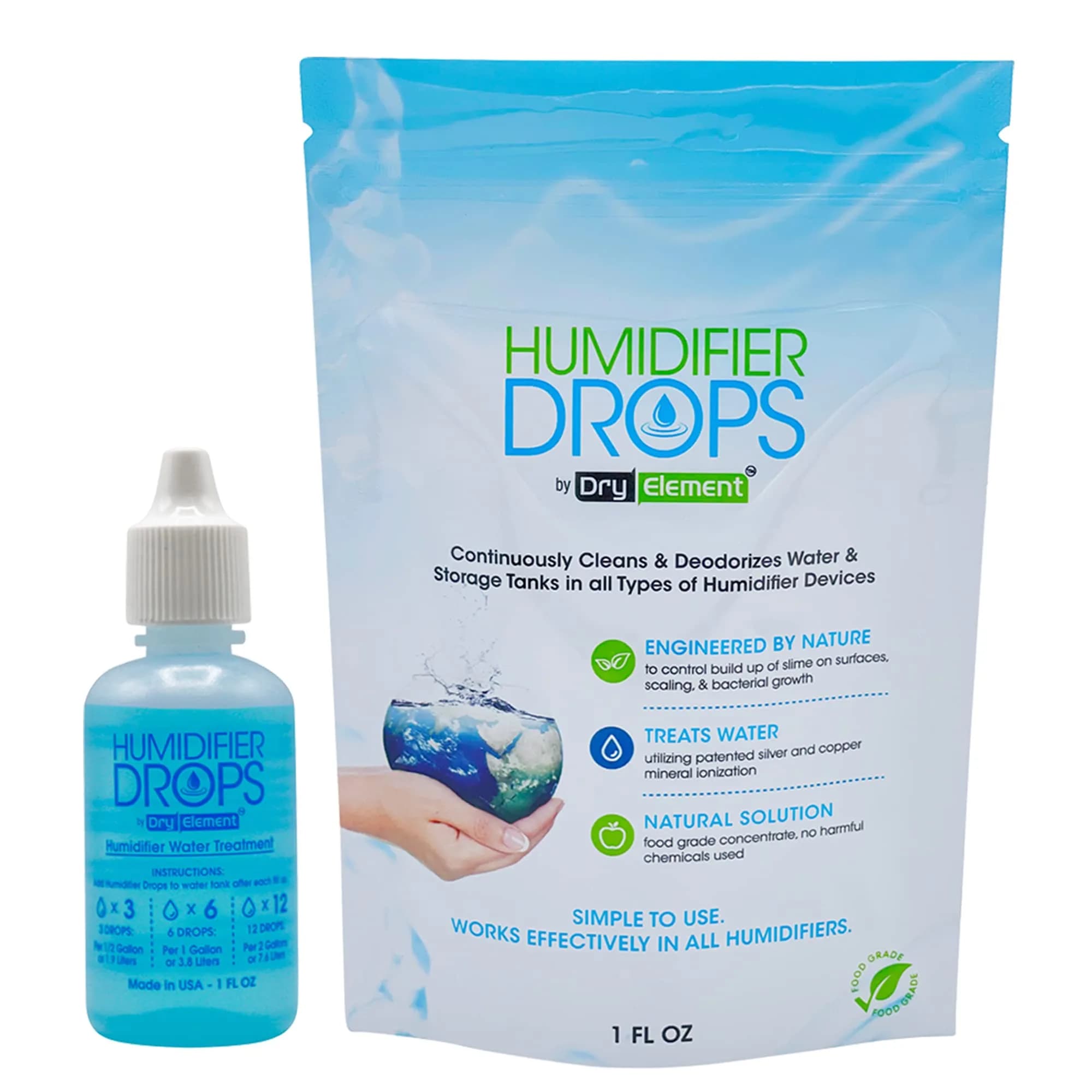 Dry Element Humidifier Drops 1 Fl Oz | Premium Food Grade Concentrate, Slows Residue & Scaling, Freshens Water, 100+ Day Supply, Made in USA - main product image