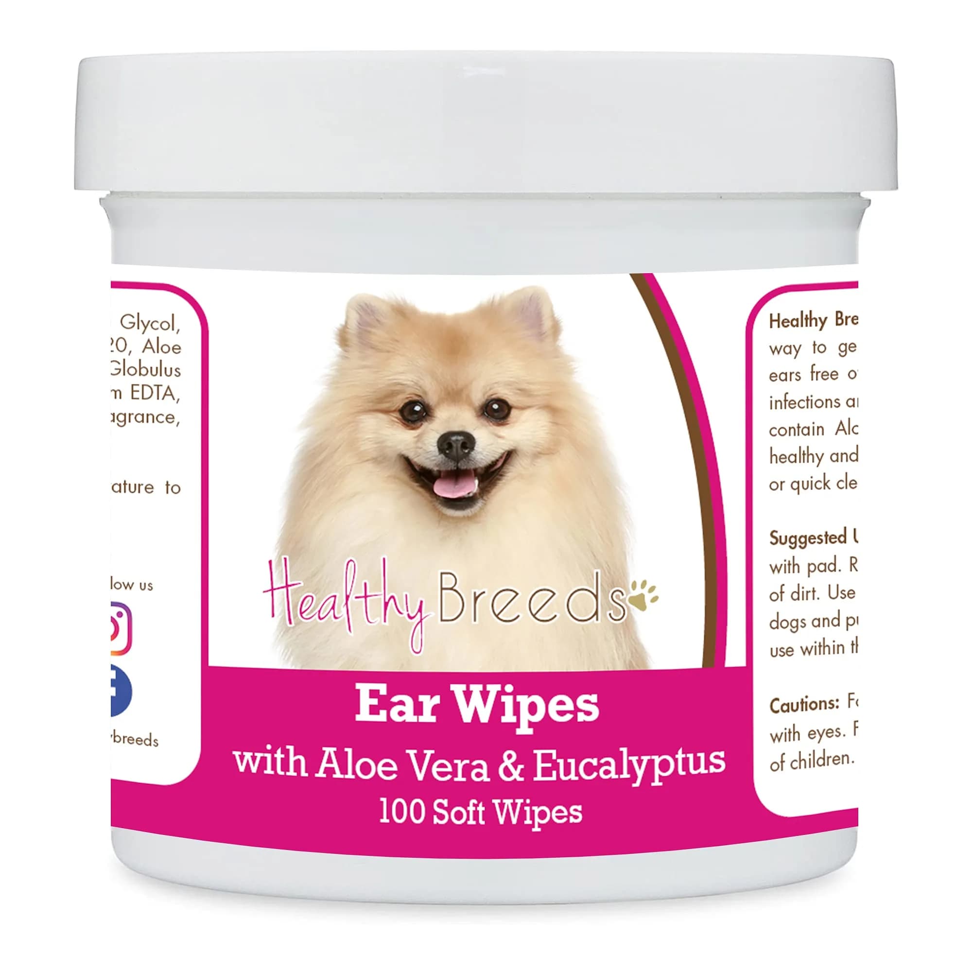 Healthy Breeds Pomeranian Ear Cleaning Wipes with Aloe & Eucalyptus 100 Count | Gentle Ear Care for Dogs - main product image