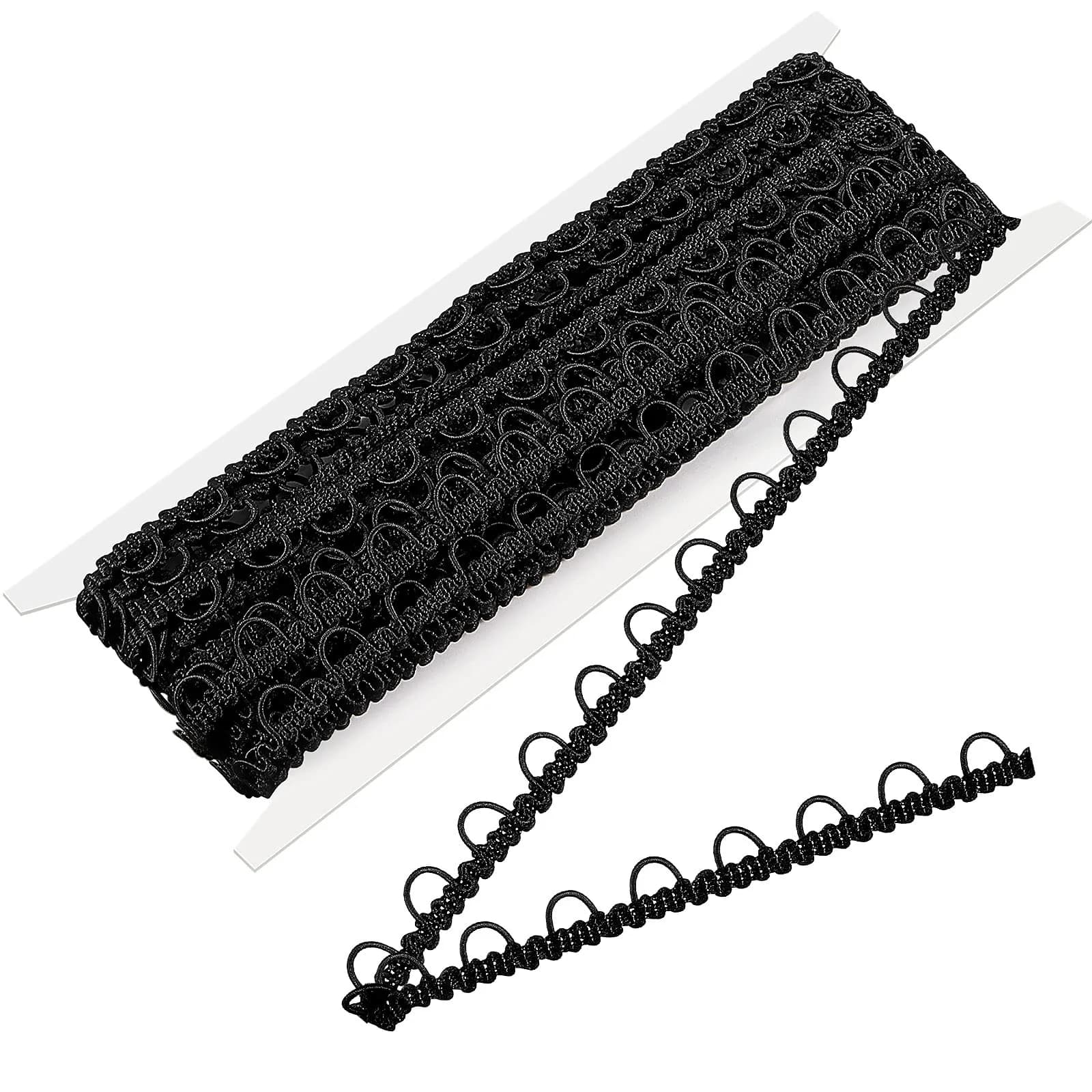 WILLBOND Black Gimp Braid Trim with Elastic Button Loop 1.2 cm (0.47 in) | 10 Yards for Sewing & Crafts - main product image