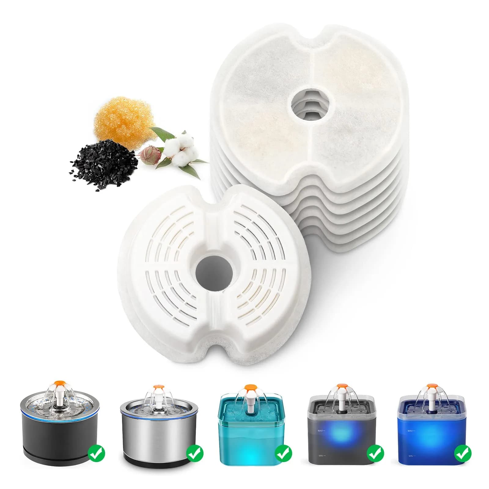 NautyPaws Cat Water Fountain Filters, 8 Packs Replacement Carbon Filters for Stainless Steel Pet Fountain - main product image