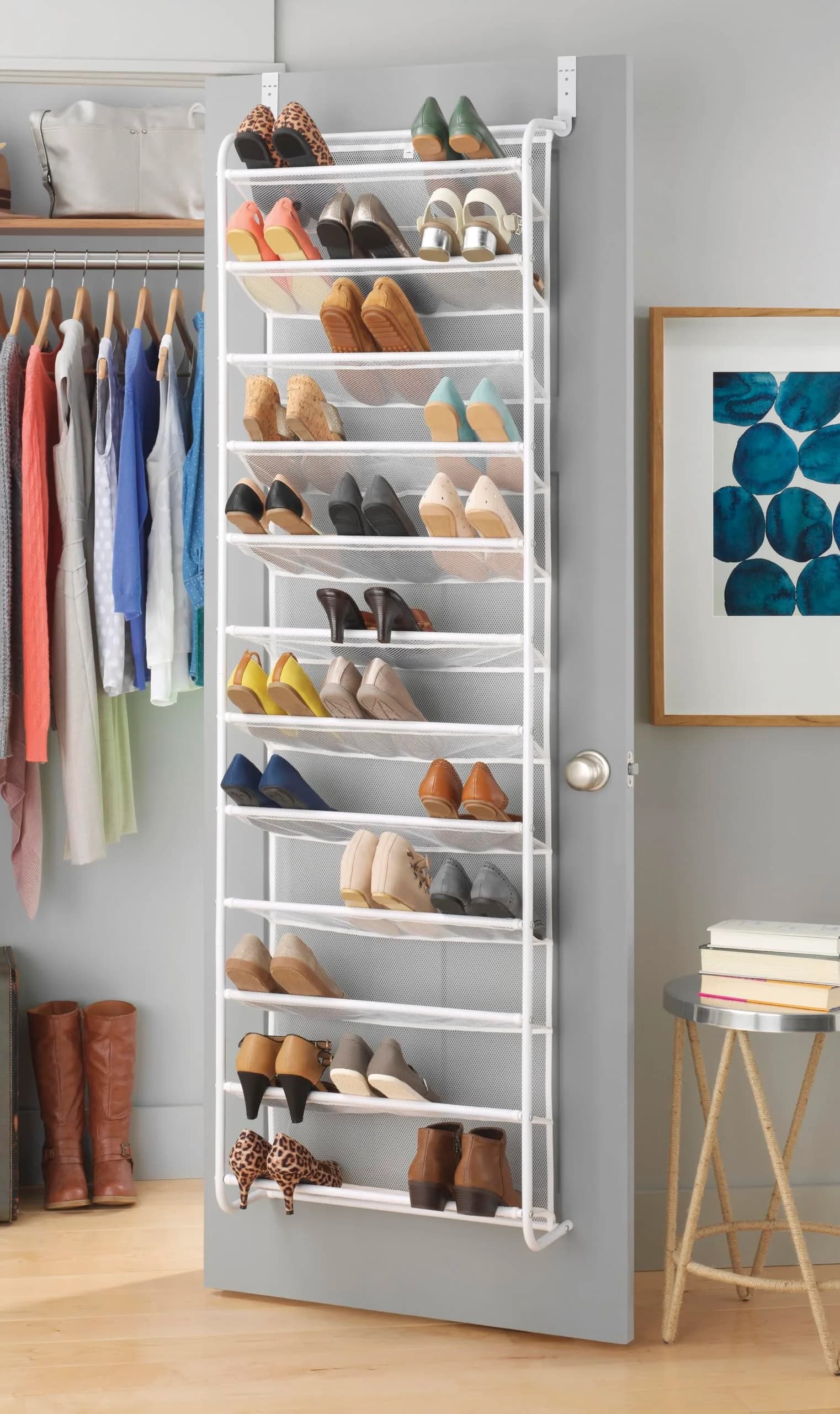 Whitmor 12-Tier Over The Door Shoe Organizer, 74" H x 21.7" W x 7.5" D | Holds 36 Pairs, Metal & Mesh Shoe Rack - main product image