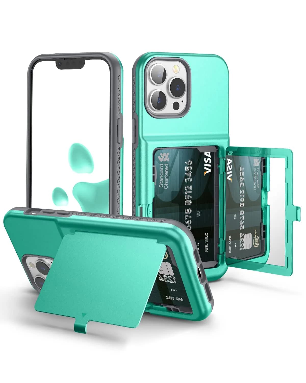 WeLoveCase for iPhone 13 Pro Max Case 6.7 Inch Mint Green | Heavy Duty Wallet & Mirror