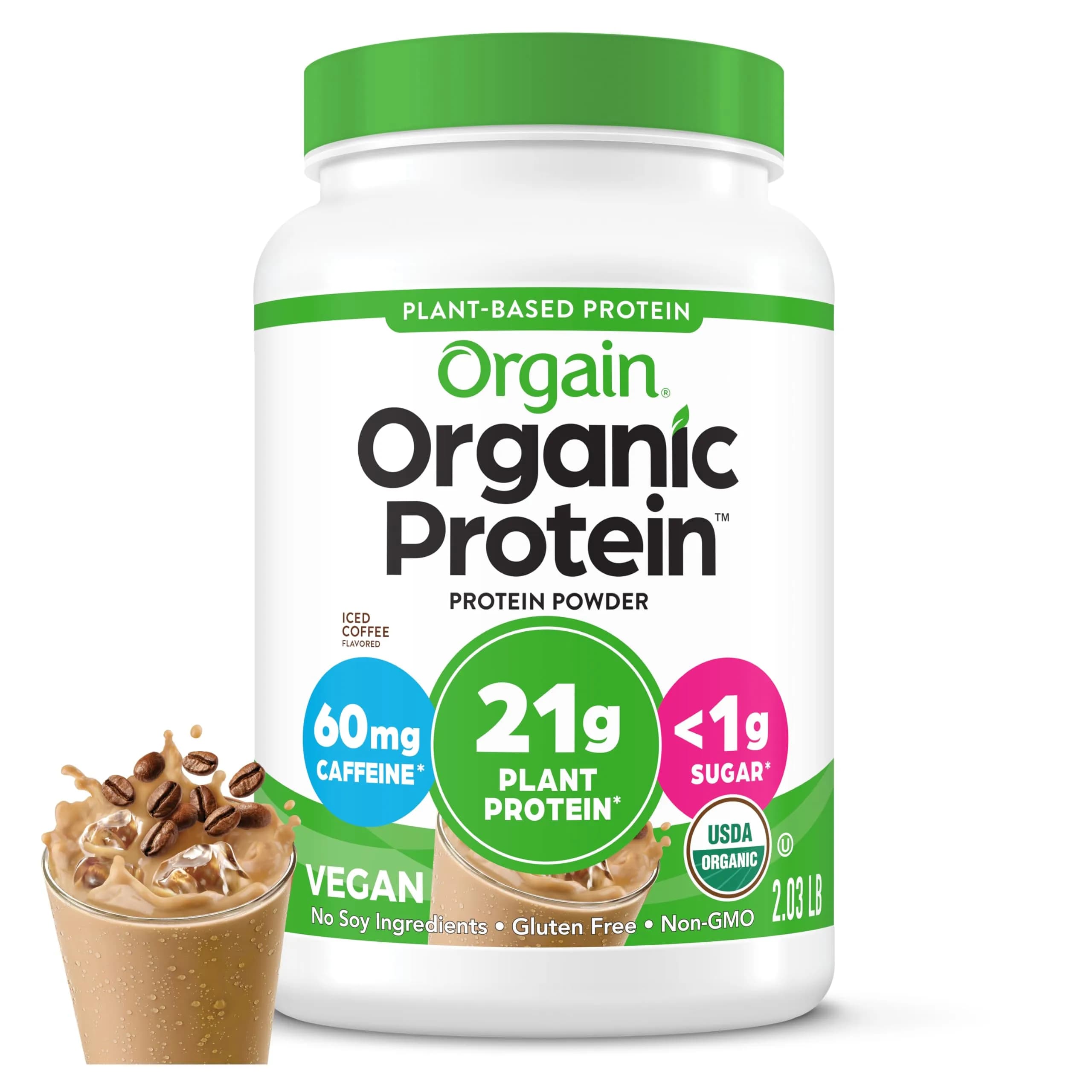 Orgain Organic Vegan Protein Powder Iced Coffee 2.03 lb | USA Import, 21g Plant Protein, 60mg Caffeine - main product image