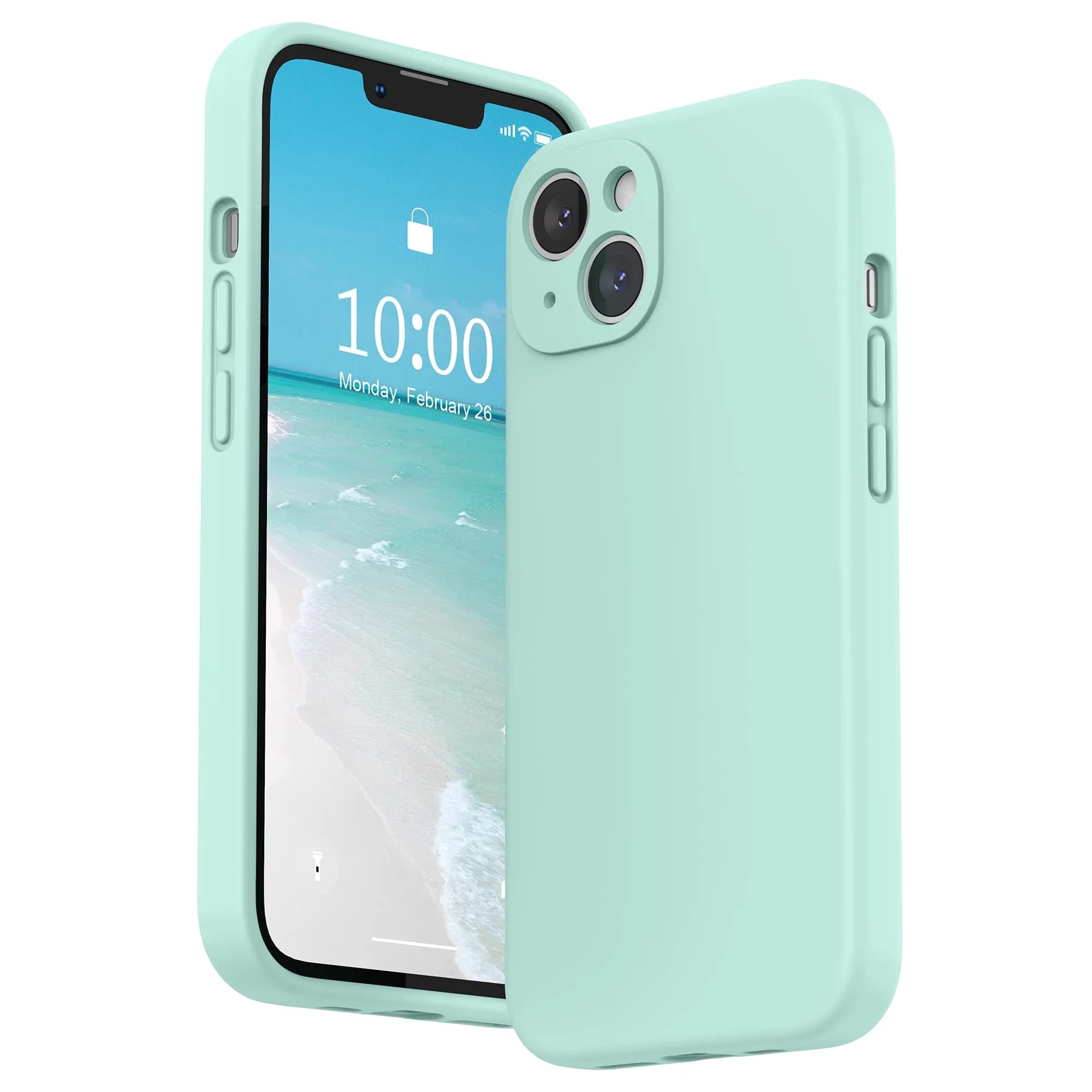 SURPHY Liquid Silicone Case for iPhone 13 (6.1 inch) with Camera Protection & Screen Protector, Mint Green | Full Body Drop Protection - main product image