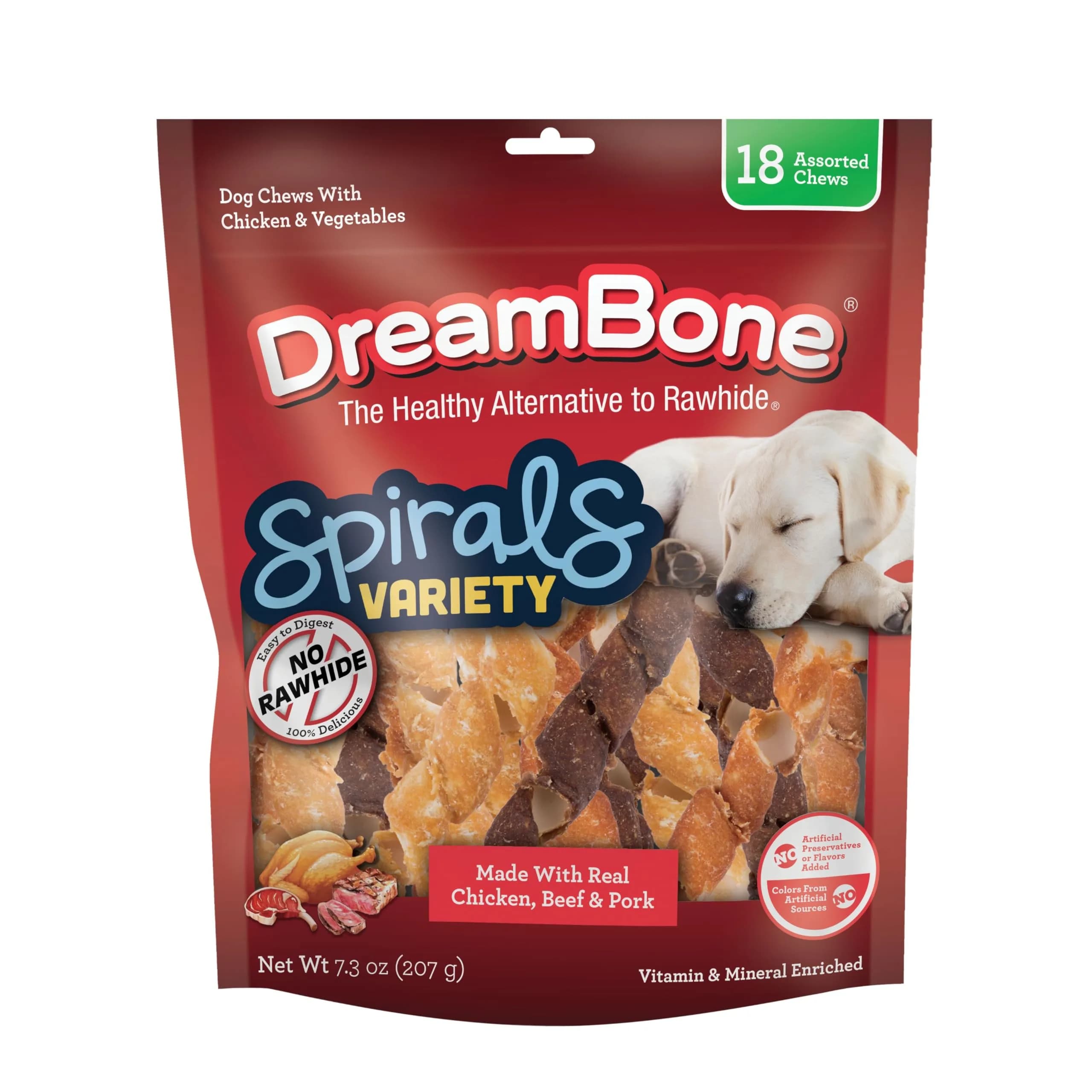 DreamBone Spirals Variety Pack Dog Treats 7.3oz | Rawhide-Free, Supports Skin & Coat