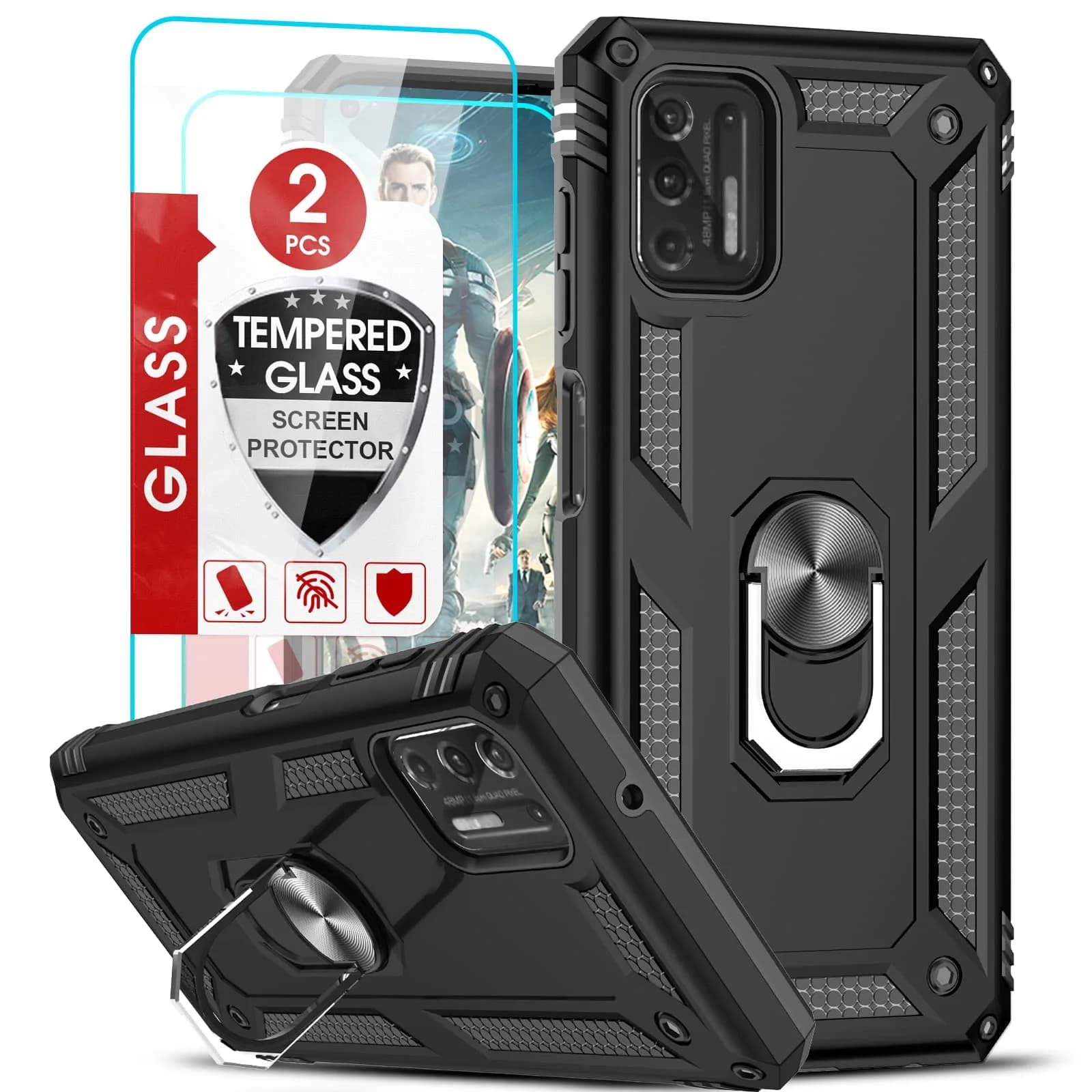 LeYi for Moto G Stylus 2021 Case 4G | Heavy Duty Shockproof & Stand Black - main product image