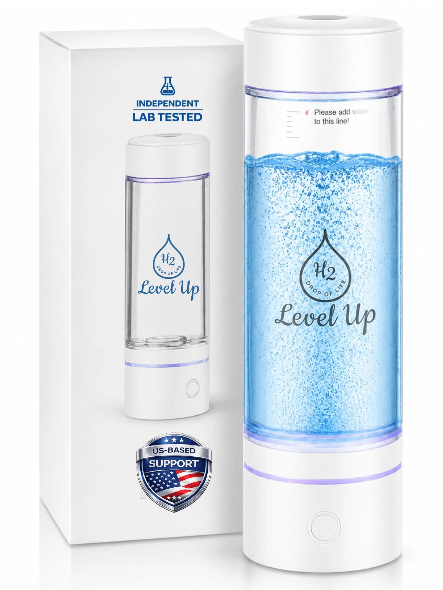LevelUpWay White 250ml Hydrogen Water Bottle Generator | SPE PEM Technology - main product image