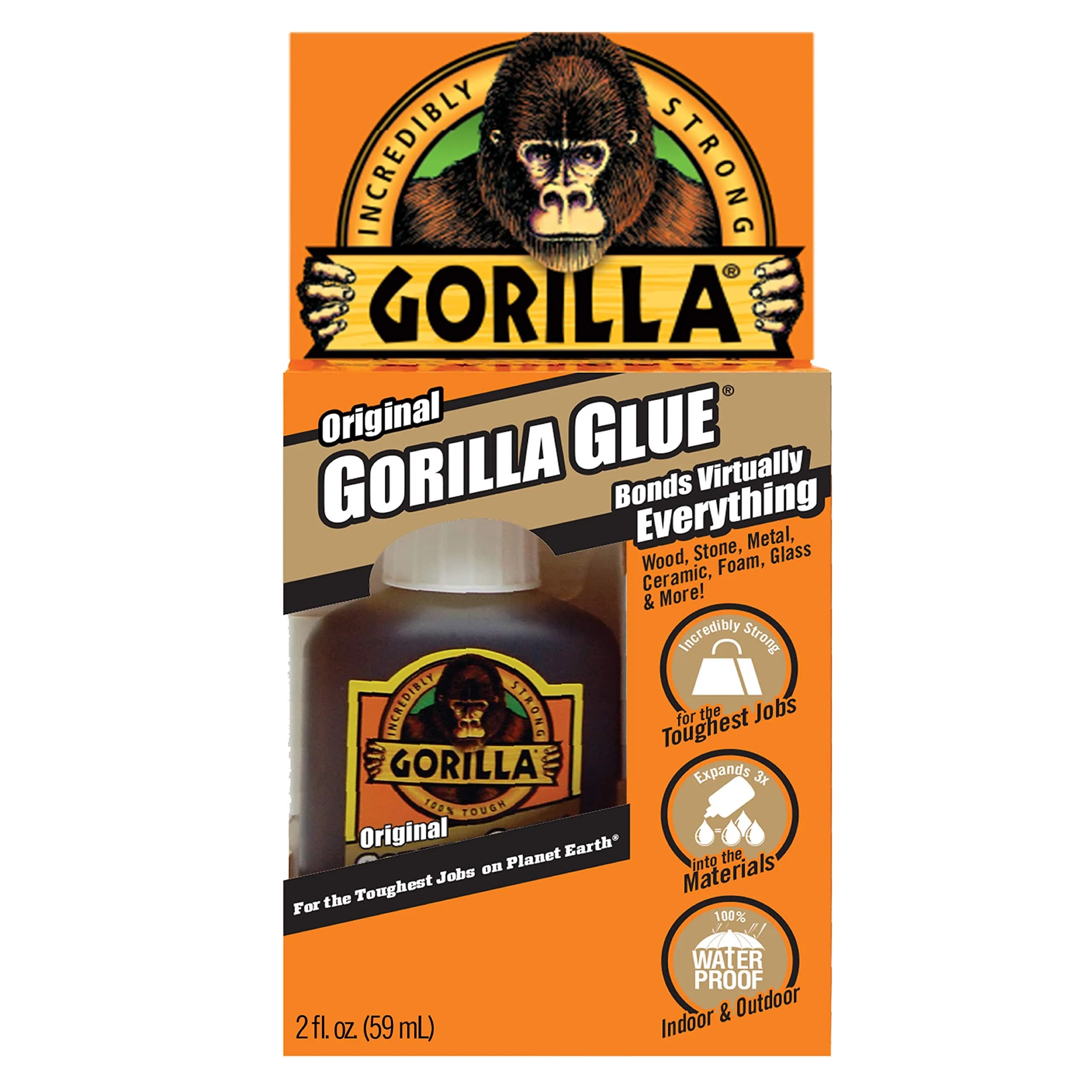 Gorilla Original Waterproof Polyurethane Glue, 59ml (2 Fl Oz) | Industrial Strength Adhesive for Wood, Metal, Plastic & More - main product image