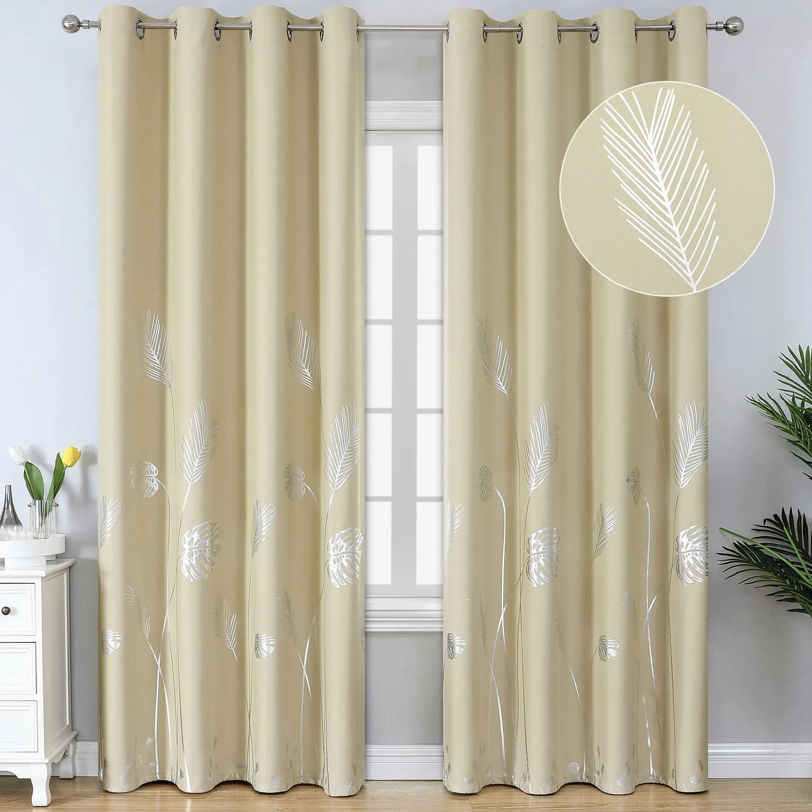 Estelar Textiler Dark Gray Blackout Patterned Curtains 42x84 inch | Energy Saving & Elegant Design