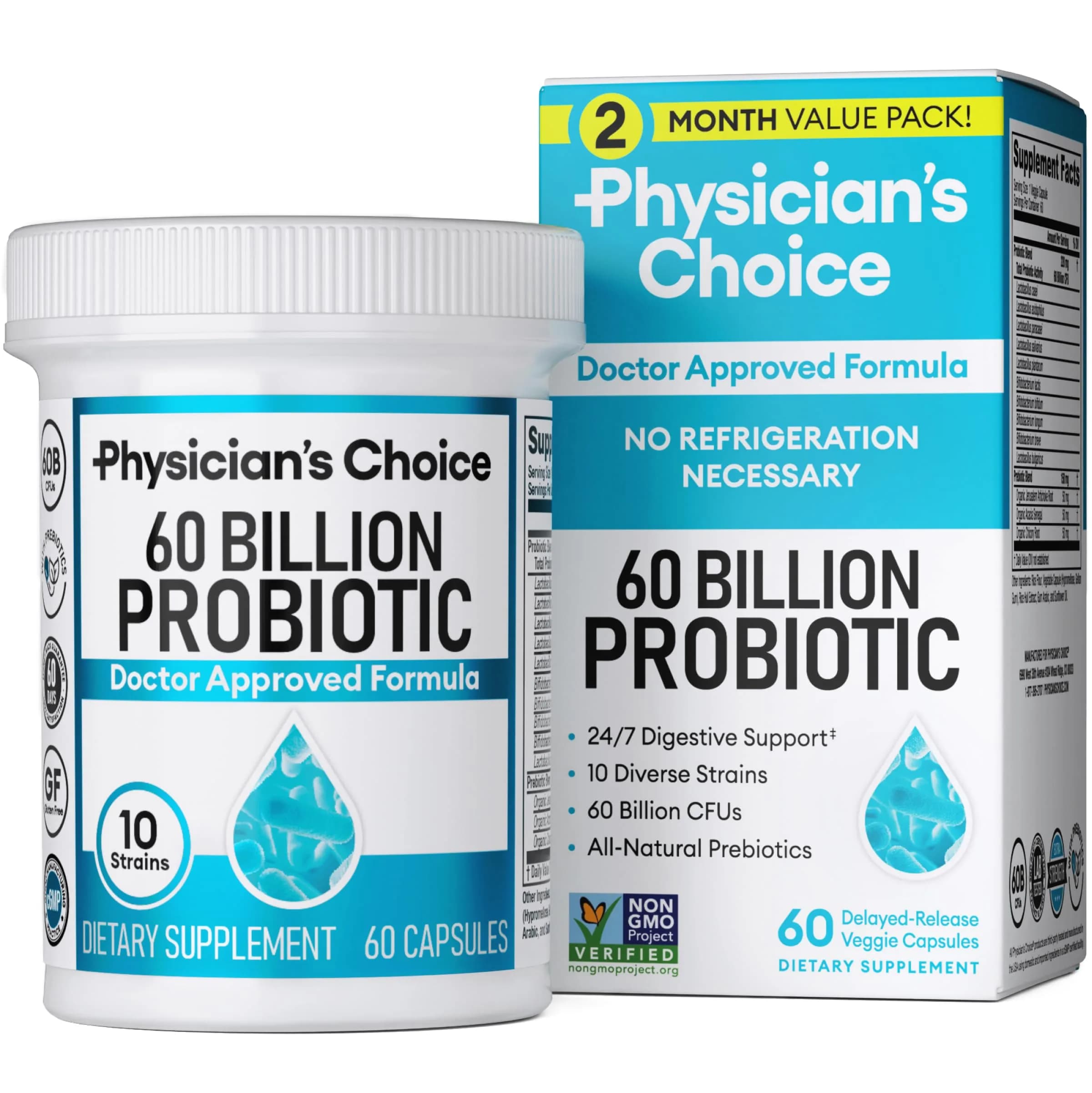 Physician's CHOICE Probiotics 60 Billion CFU 10 Strains Organic Prebiotics | Digestive & Gut Health Support - main product image