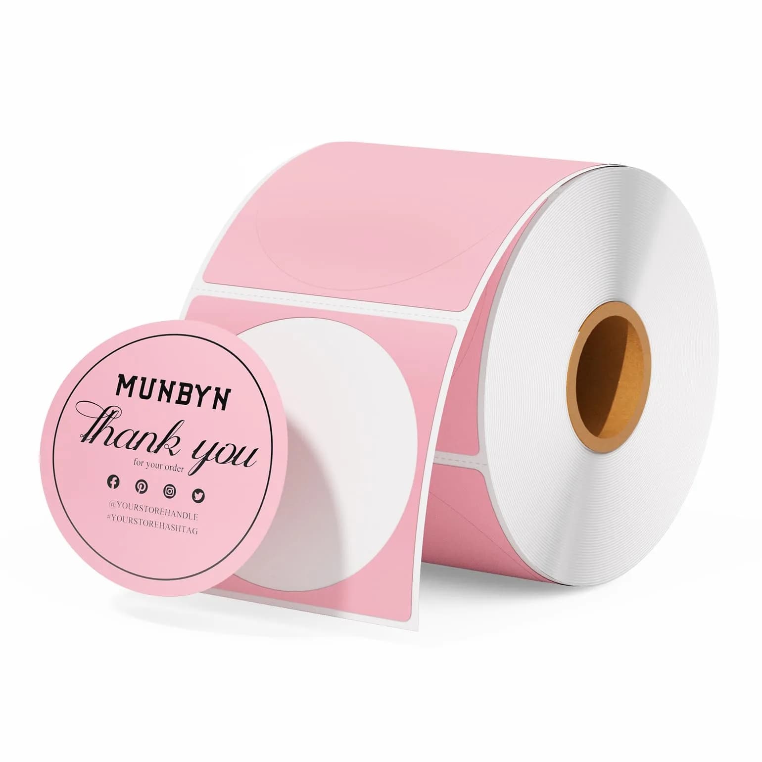 MUNBYN 2 Inch Pink Circle Thermal Labels, 750 Labels/Roll | Professional Grade for DIY Crafters - main product image