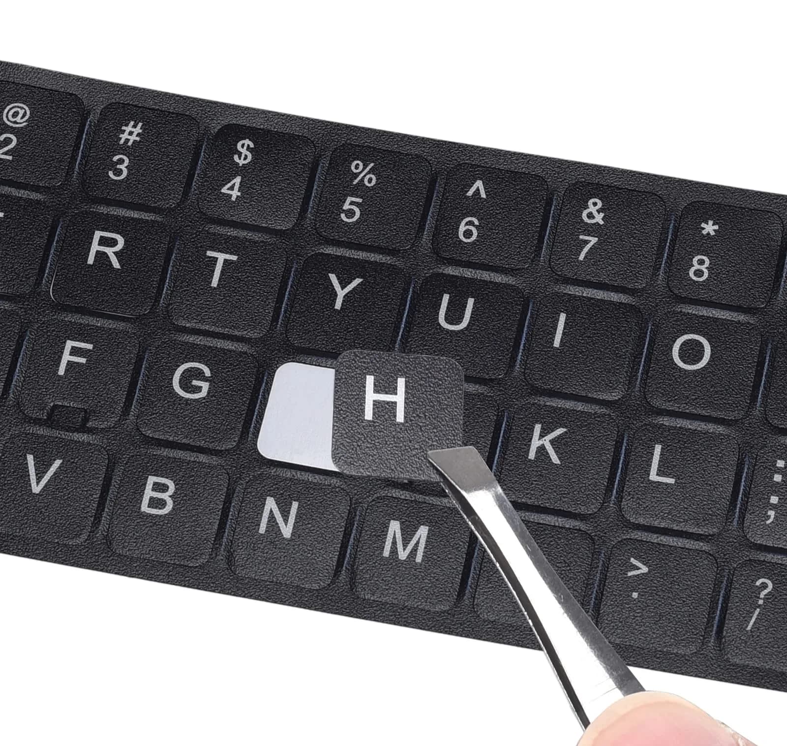 DAMMOMKO English Keyboard Stickers with Tweezer | Black Background, White Lettering (2-Pack) - main product image