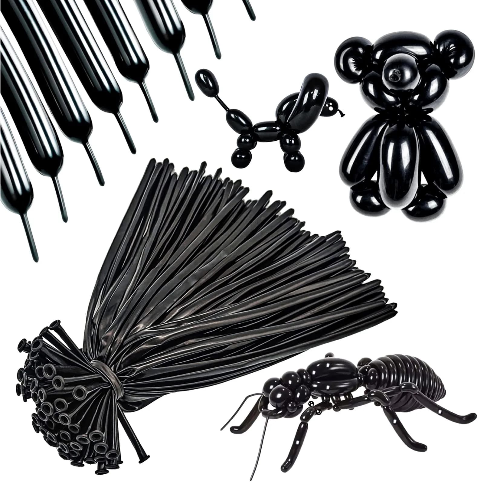 ASIYUHY 100 Pack Black Long Twisting Balloons 260cm (102in) | Durable Latex for Animal Shapes