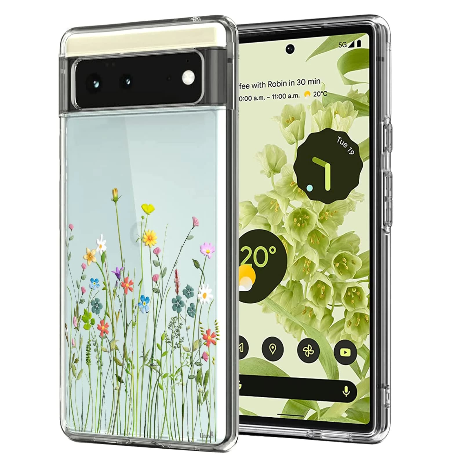Unov Clear Flower Bouquet Case for Google Pixel 6 5G 6.4 inch | Slim Fit with Camera Protection - main product image