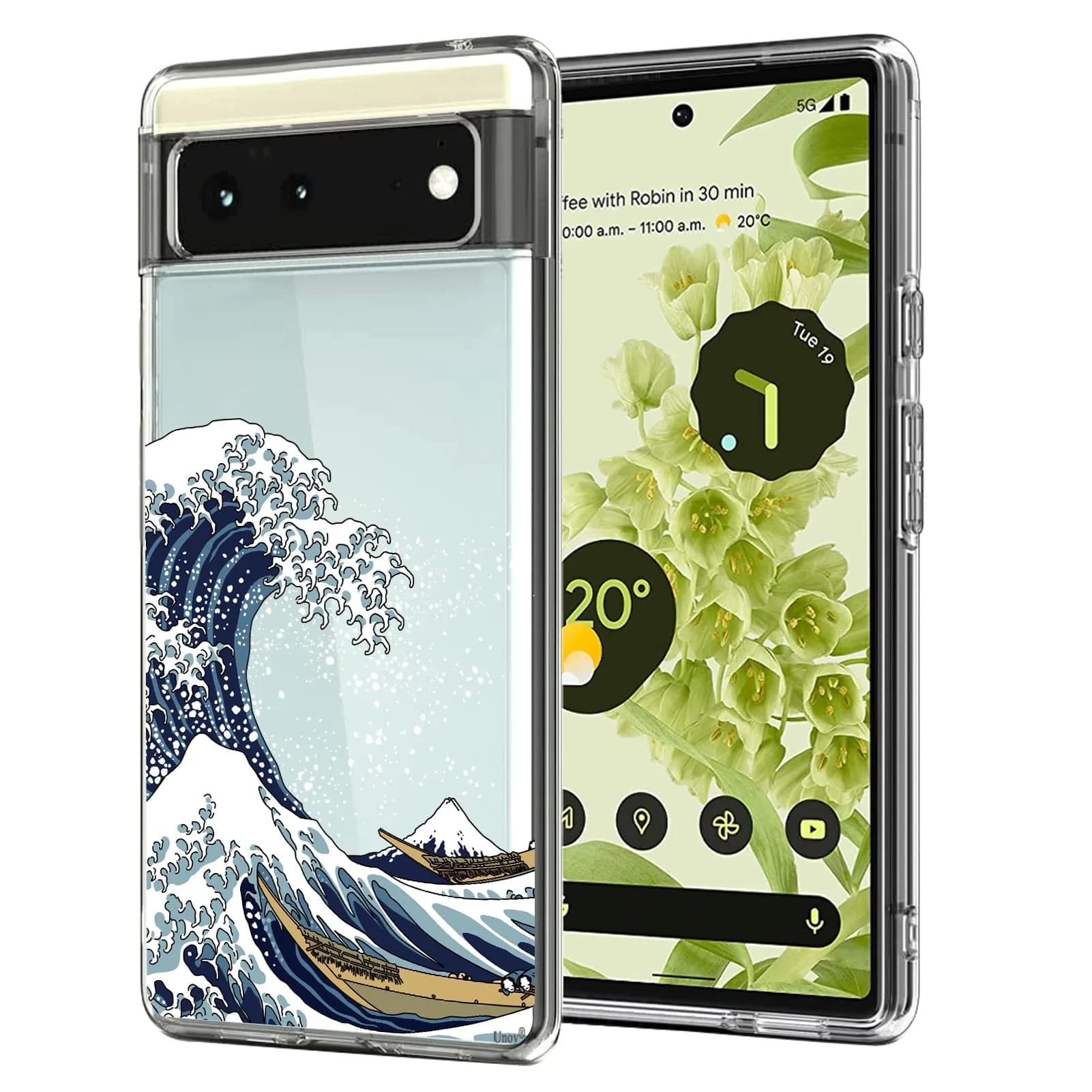 Unov Clear Pixel 6 Case with Great Wave Design | Slim TPU Protective Back Cover for Google Pixel 6 5G 6.4 inch - main product image