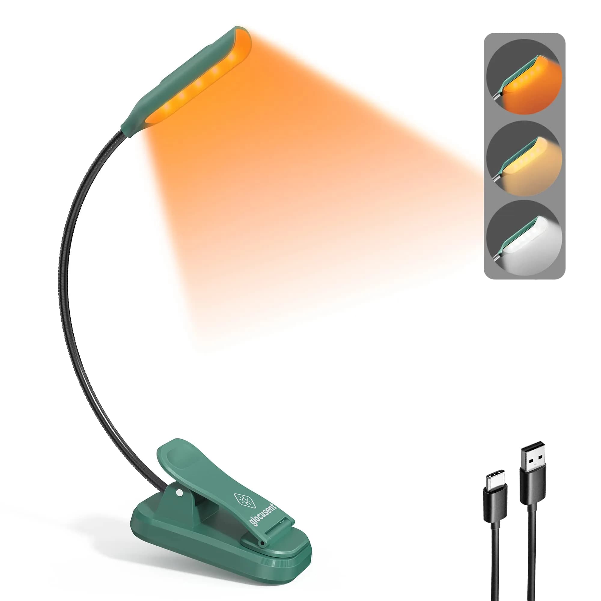Glocusent Willow Book Light for Reading in Bed, 10 LED Bright Reading Light, Green - main product image