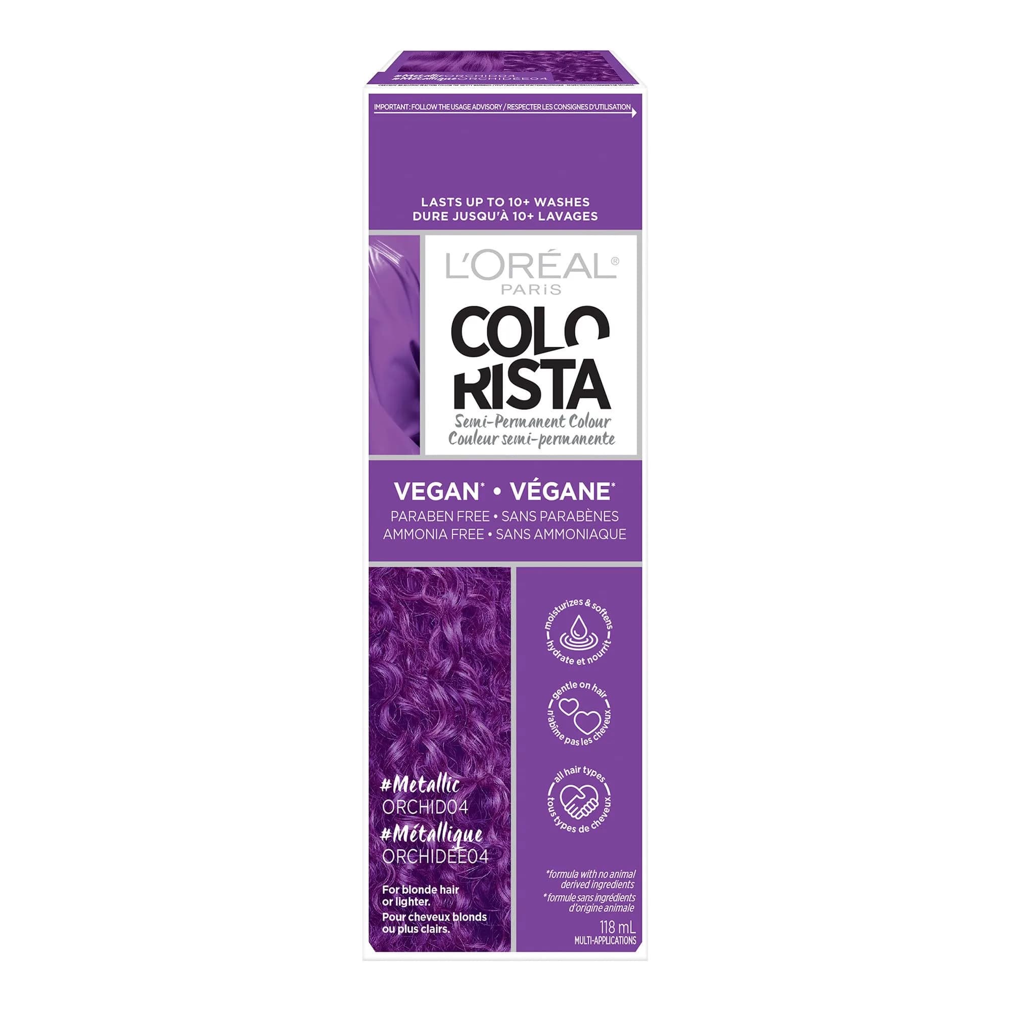 L'Oreal Paris Colorista Metallic Semi Permanent Hair Color Mask, Metallic Orchid Purple 118ml (4 Fl Oz) | Ammonia-Free Vegan Formula - main product image