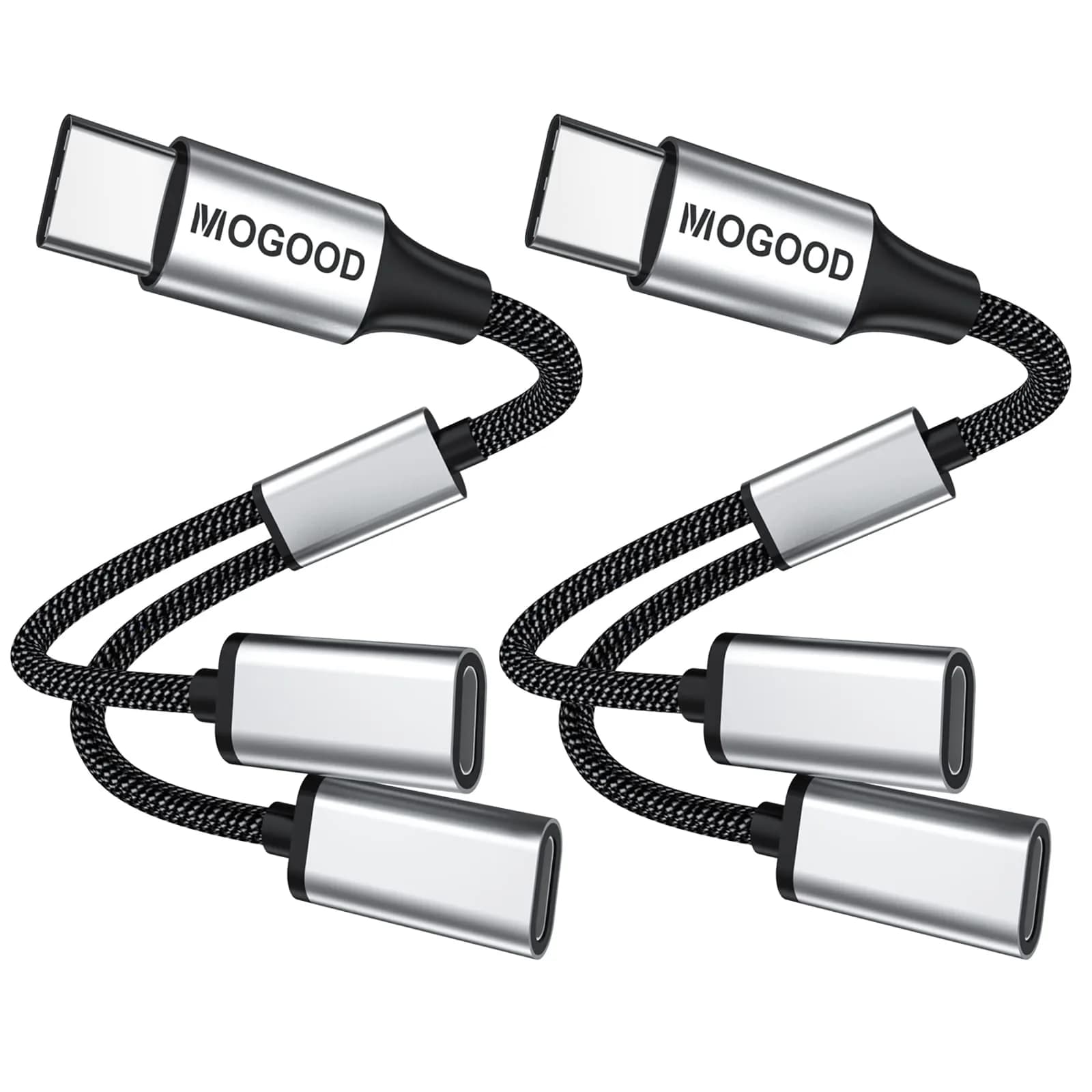 MOGOOD USB C Splitter Adapter, Dual USB-C Female Data Split Y-Cable | 2-Pack Silver - main product image