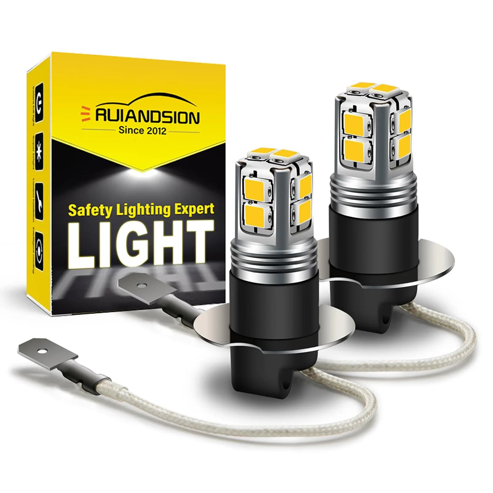 Ruiandsion H3 LED Fog Light Bulbs 6000K White | Super Bright 2835 10SMD Chips 9-30V - main product image