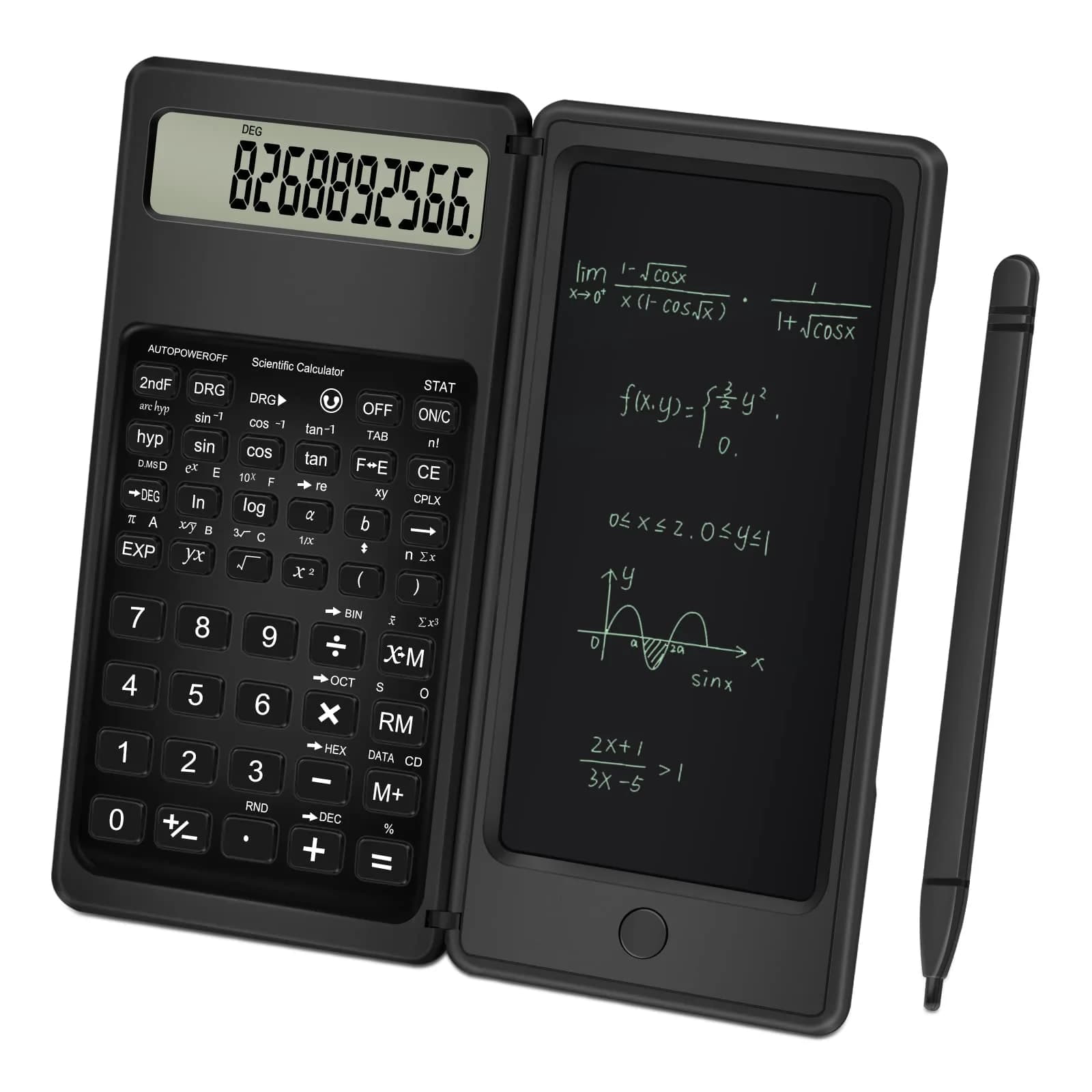 TRELC Scientific Calculator with Notepad & Stylus, 10-Digit LCD Display, Black | Portable 117g (4.05 oz) Calculator - main product image