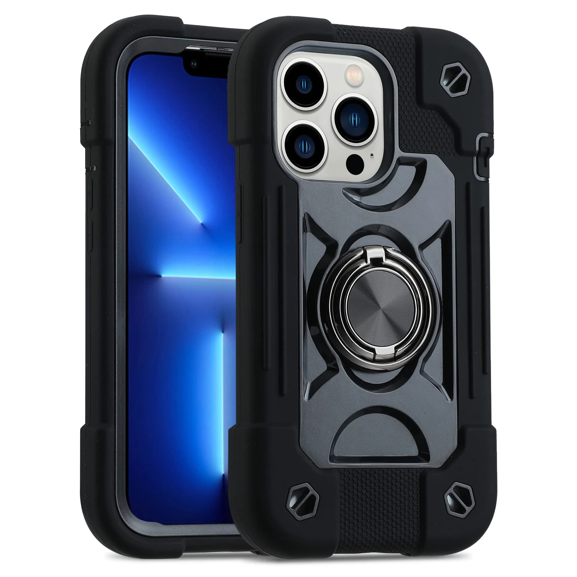 MARKILL Compatible with iPhone 13 Pro Max Case 6.7 Inch with Ring Stand, Heavy-Duty Military Grade Shockproof Phone Kids Cover for iPhone 13 Pro Max Black