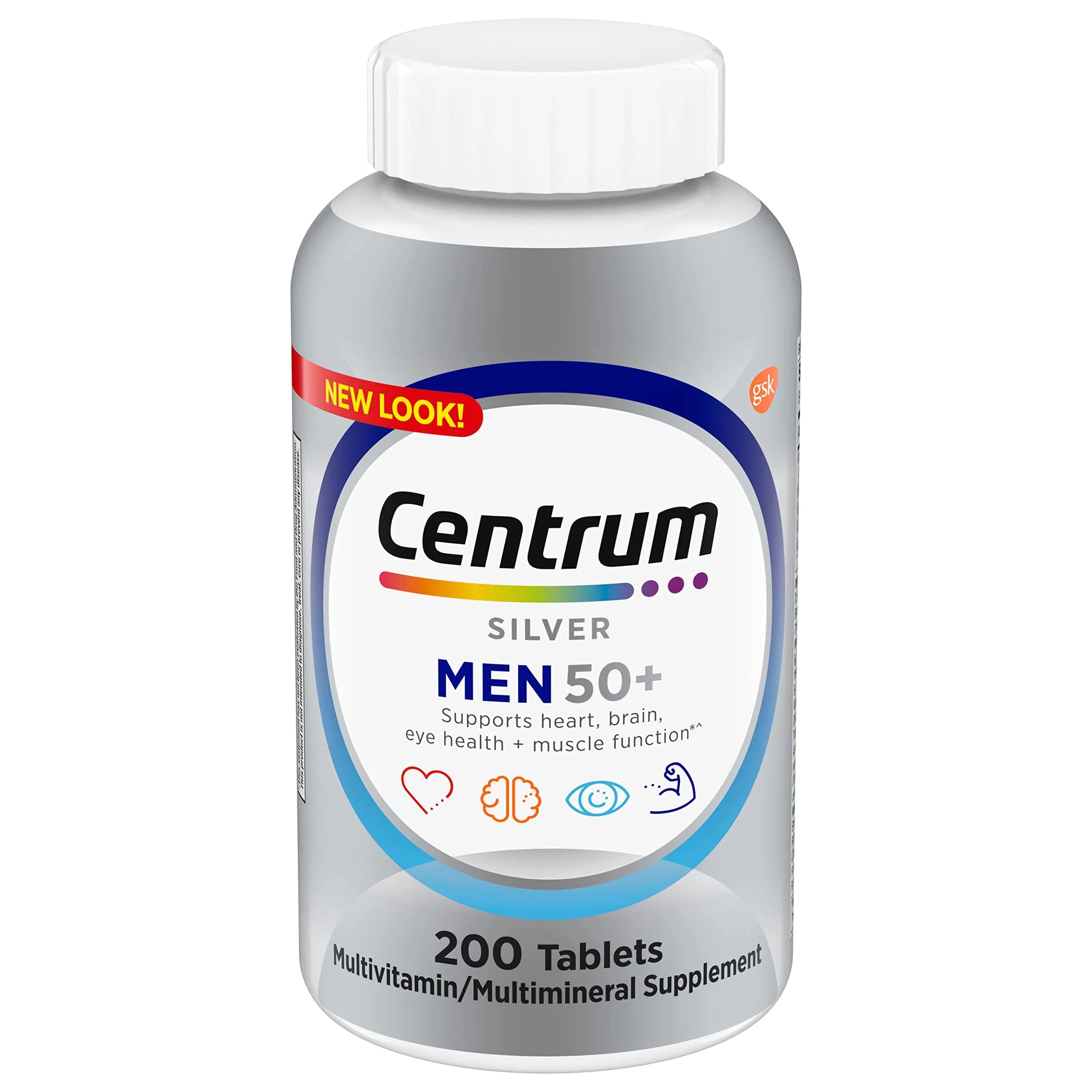 Centrum Silver Men's 50+ Multivitamin with Vitamin D3, B-Vitamins, Zinc for Memory and Cognition, 200 Count - main product image