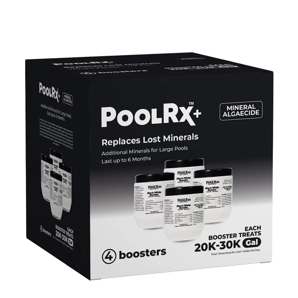 poolrx 4-Pack PoolRx+ Booster Black Swimming Pool Algaecide | Effective 6 Months, NSF Certified