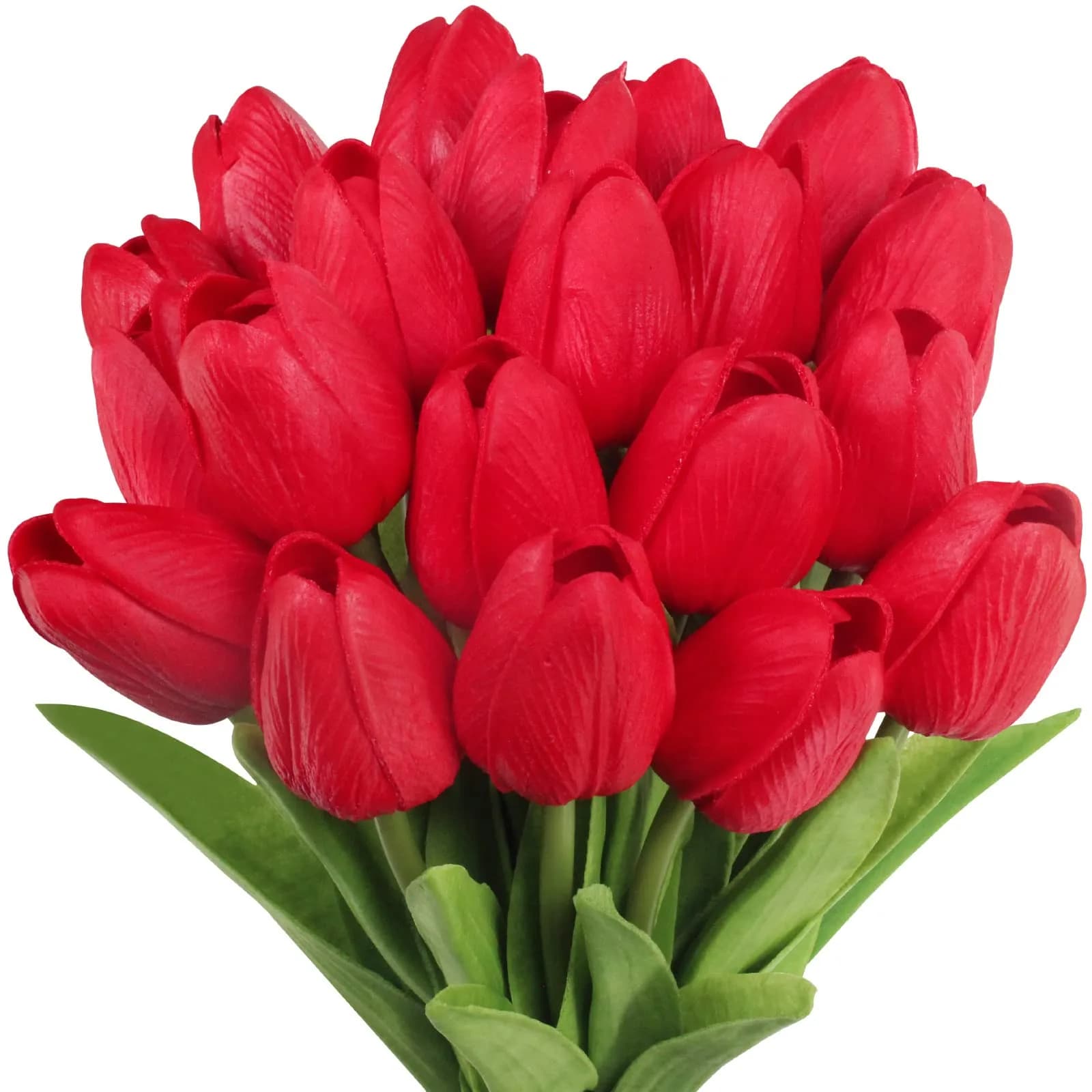 Winlyn Red 20 Pcs Artificial Tulip Flowers 34.8 cm (13.7") | Real Touch PU Blooms for Spring Decor