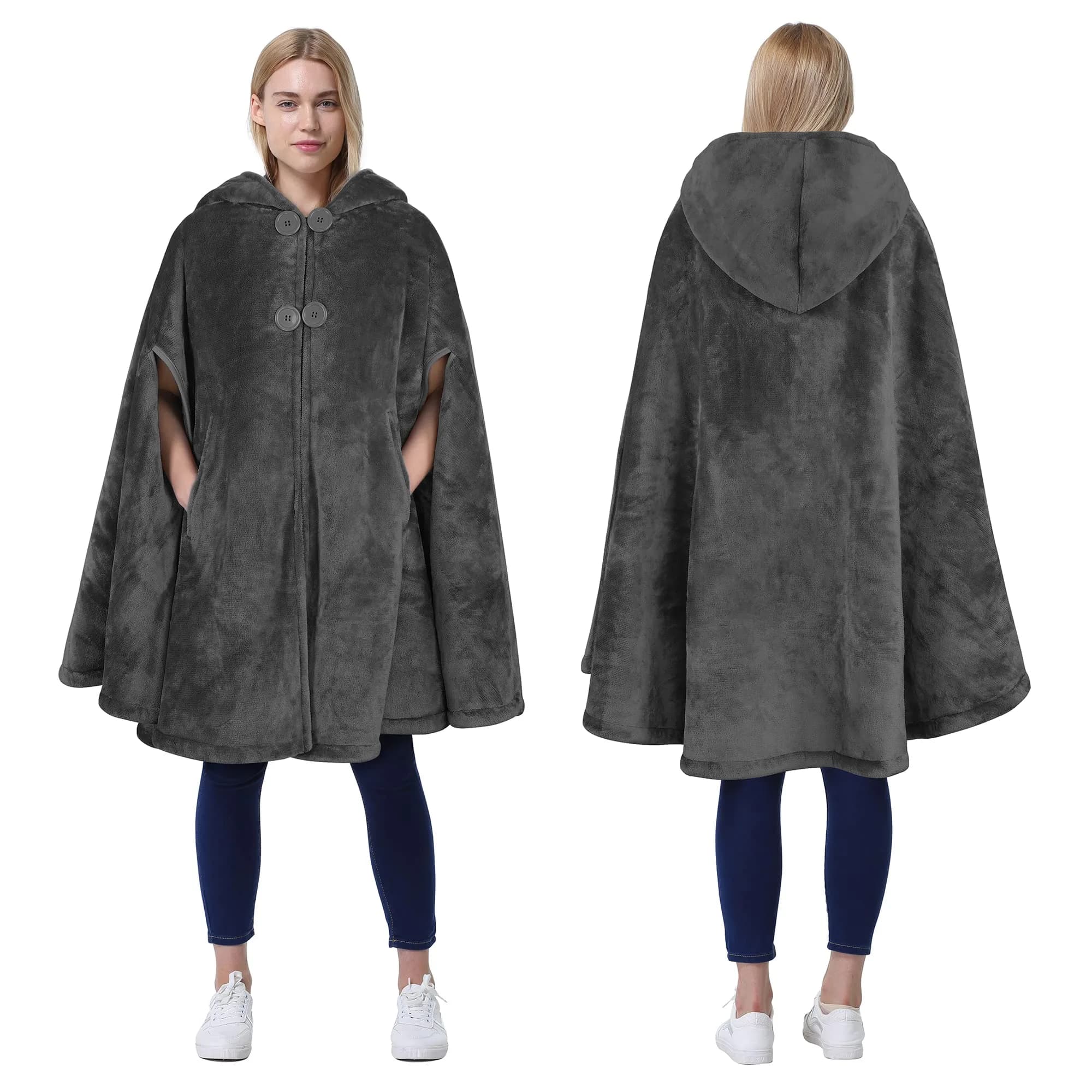 Catalonia Women's Hooded Poncho Cape, Oversized Sherpa Fleece Cloak Coat | Cozy Winter Wear for Women - main product image