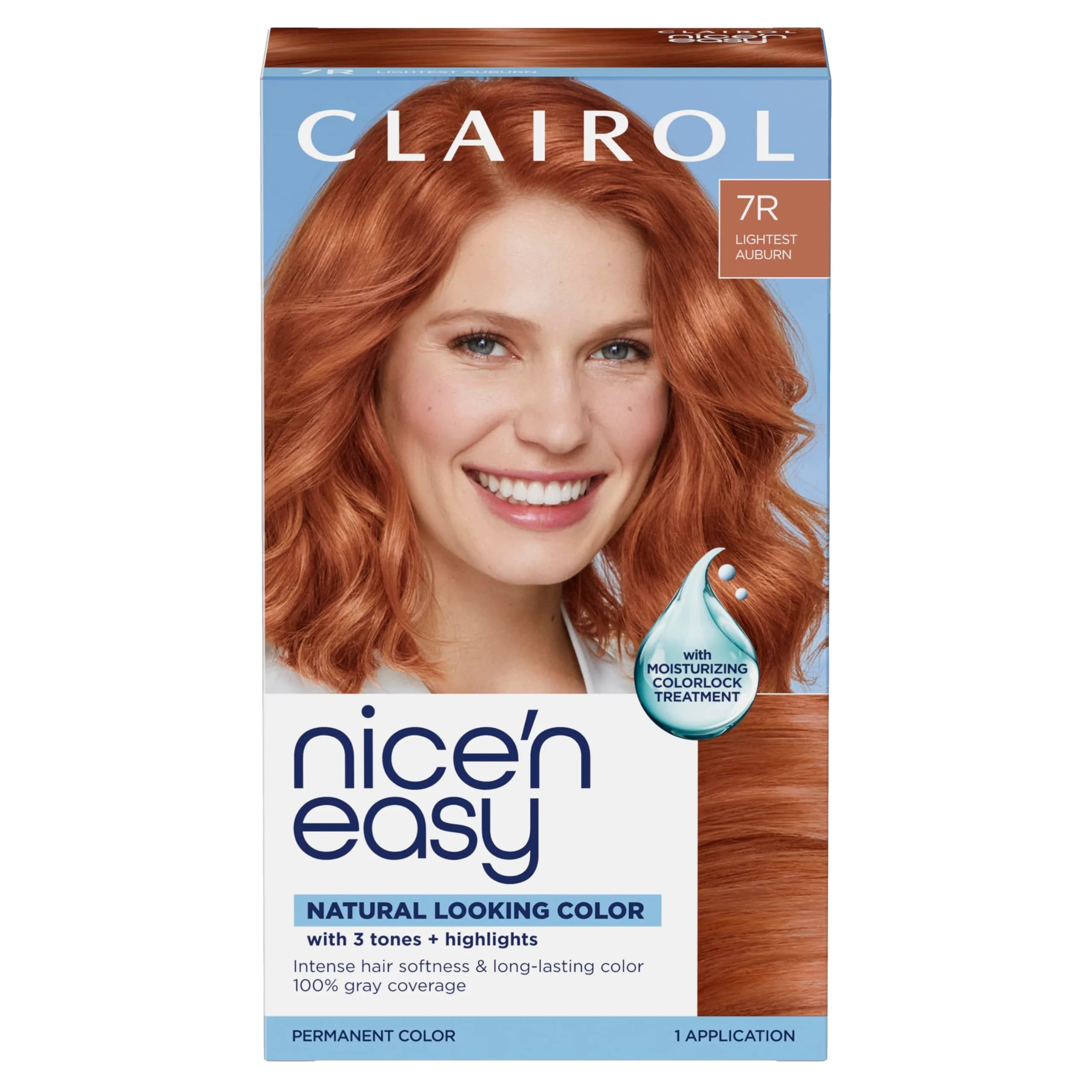 Clairol Nice'n Easy Permanent Hair Dye 7R Lightest Auburn 185ml (6.26 Fl Oz) | 100% Gray Coverage - main product image