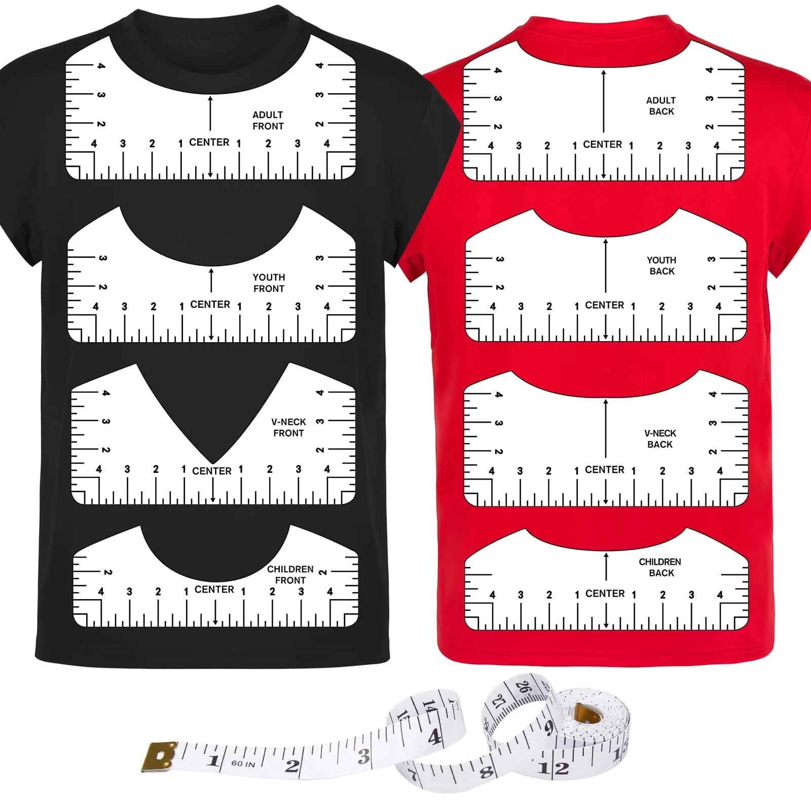 tietoc 9Pcs T-Shirt Ruler Guide Set | Transparent PVC for Vinyl Alignment, Heat Press, Children Youth Adult (10in) - main product image