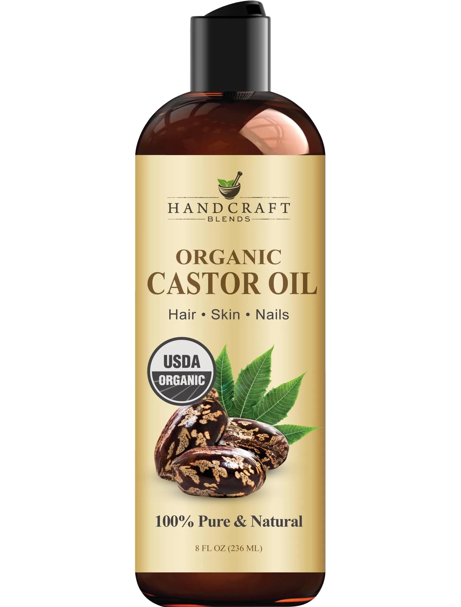 Handcraft Blends Organic Castor Oil 237ml (8 Fl Oz) | USDA Certified Pure & Natural for Hair Growth, Eyelashes, Skin Moisturizer - main product image