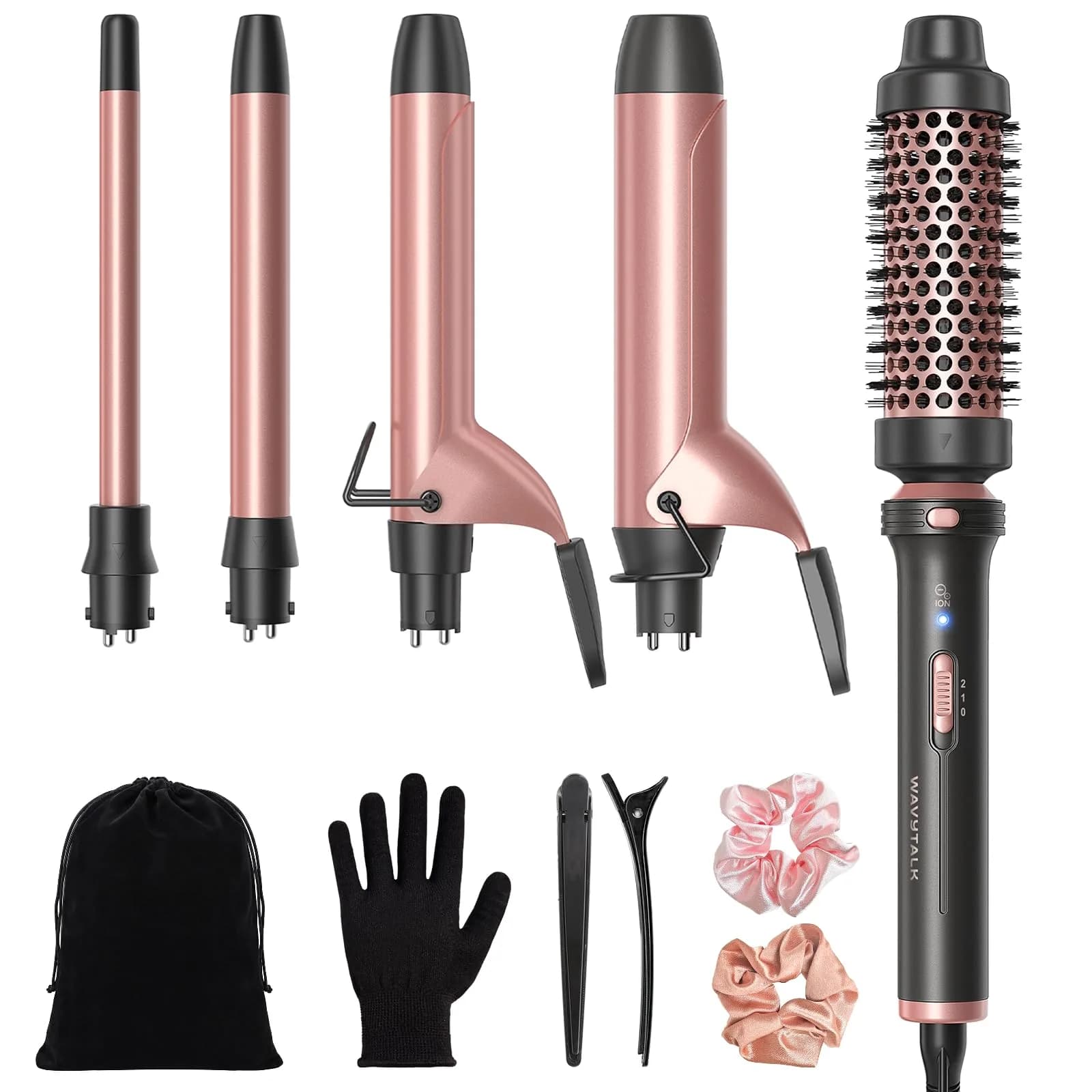 wavytalk 5 in 1 Curling Iron Set with Heated Round Brush | 0.5-1.25 inch Ceramic Barrels for Glamorous Styles - main product image
