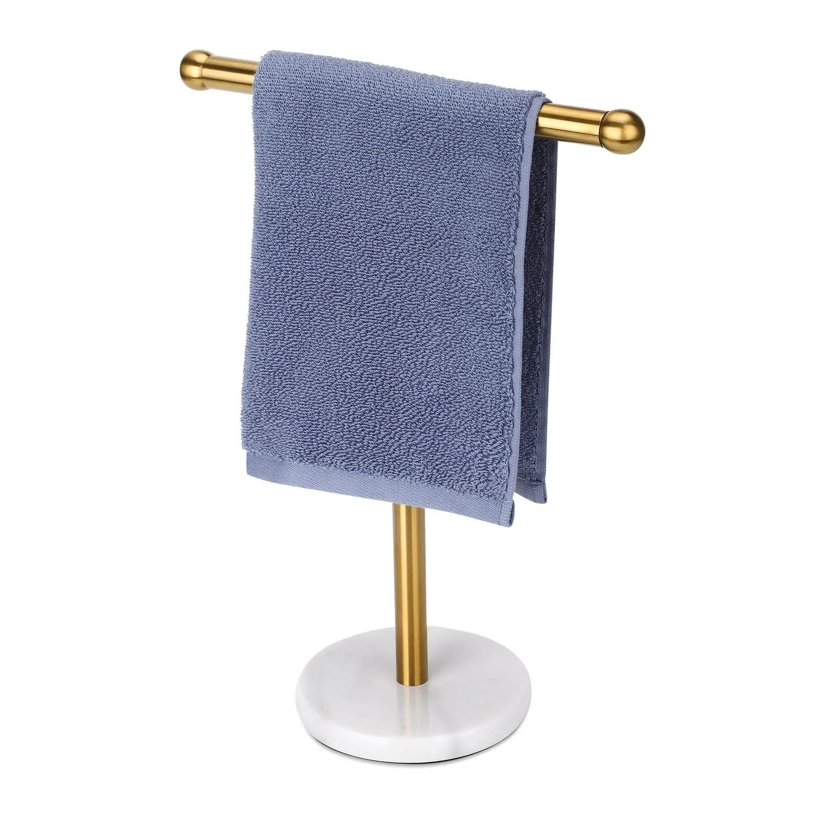 WAYDELI Gold Hand Towel Holder Stand with Marble Base | T-Shape Stainless Steel Rack - main product image