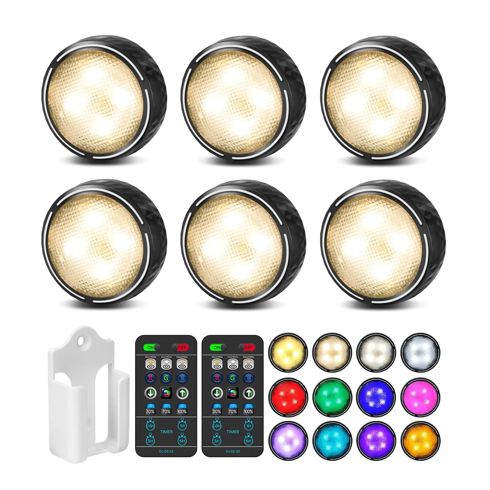 TECOMLIGHT Puck Lights with Remote 6 Pack | 13 Colors & White Tones, Battery-Operated, Adjustable Dimming