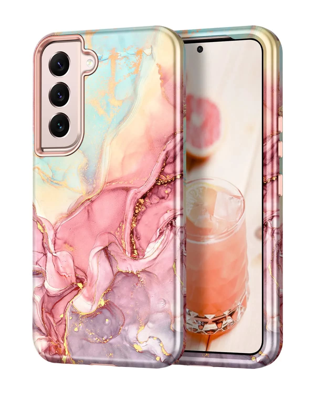 Btscase Rose Gold Marble Pattern Case for Samsung Galaxy S22 5G 6.1 Inch | Triple-Layer Shockproof Protection - main product image
