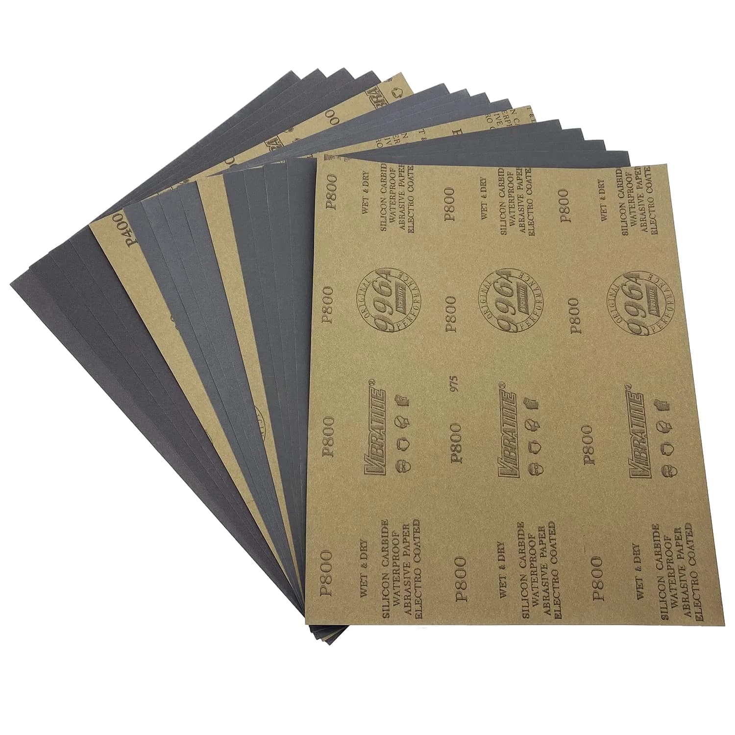AutKerige 15-Piece Sandpaper Set 9x11 Inch | Wet Dry Silicon Carbide Grit 400/600/800