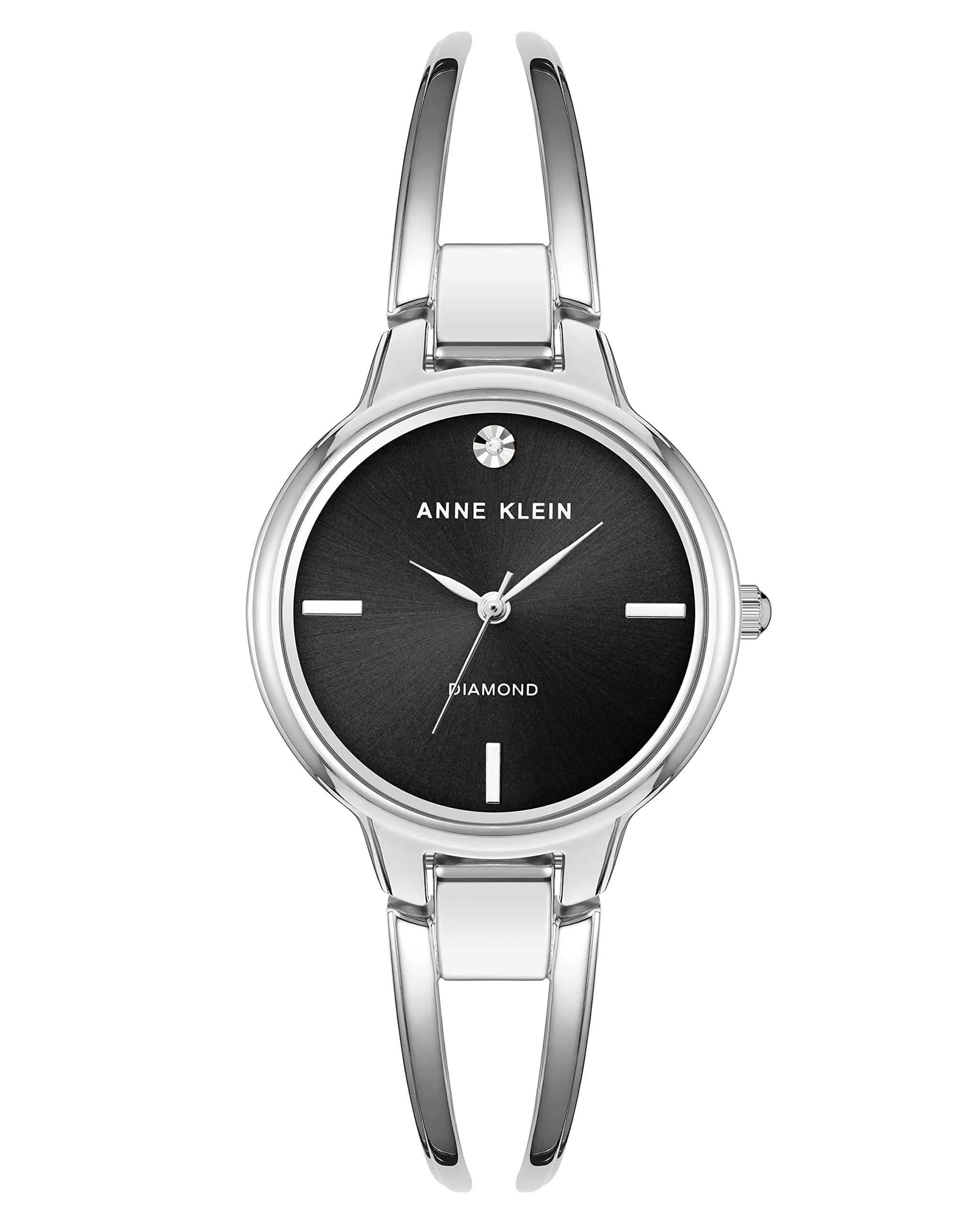 Anne Klein Women's Genuine Diamond Dial Bangle Watch 30mm | Black Sunray Dial with Diamond Accent - main product image