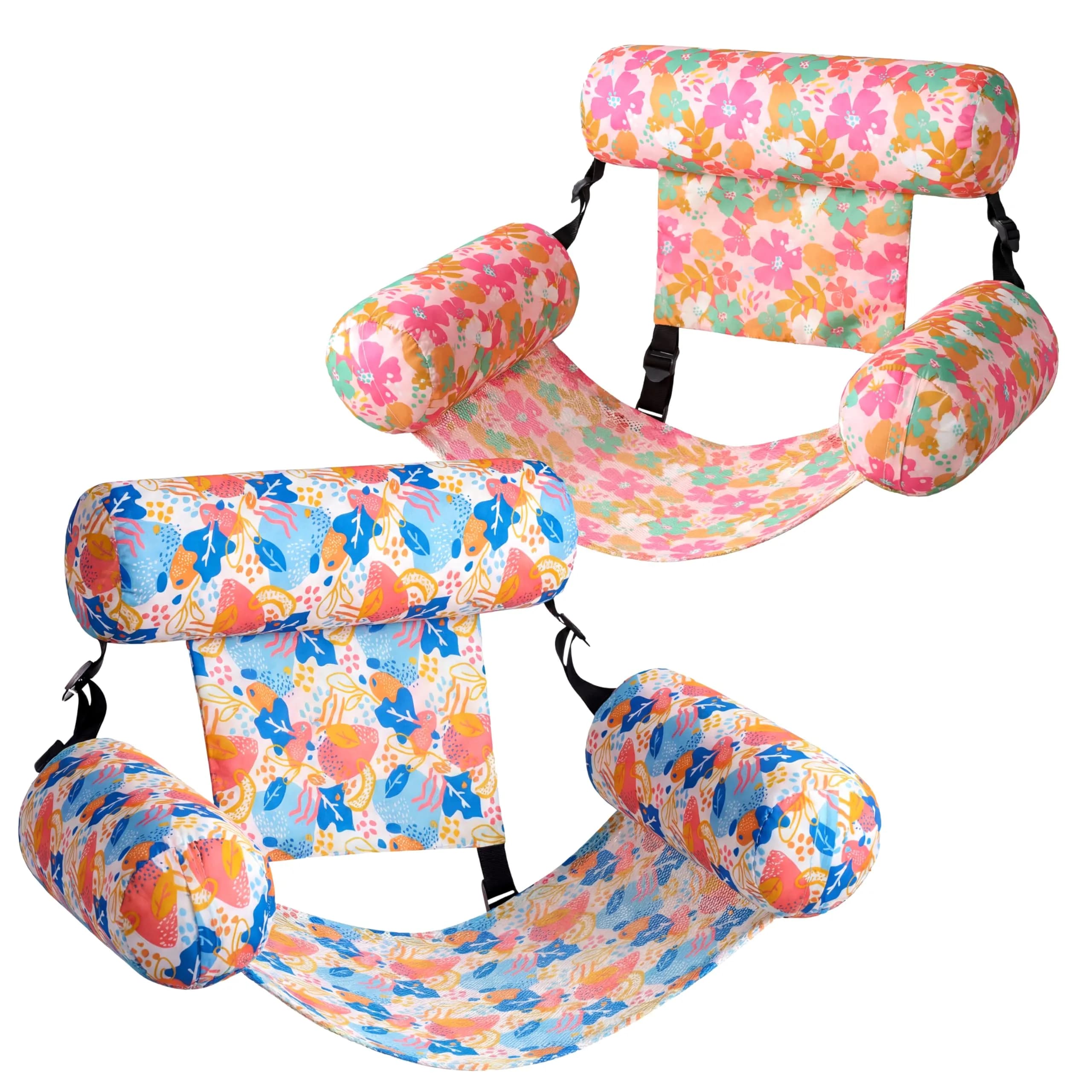 Sloosh Inflatable Pool Lounge Chairs 2-Pack Tropical Flowers | Adjustable Hammock Float for Adults - main product image