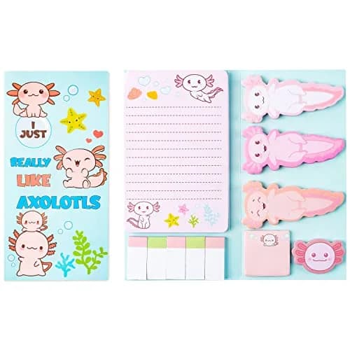 Xqumoi Axolotl Sticky Notes Set, 550 Sheets, Animal Mexican Walking Fish Shaped Self-Stick Notes Pads | Cute Teacher Gift - main product image