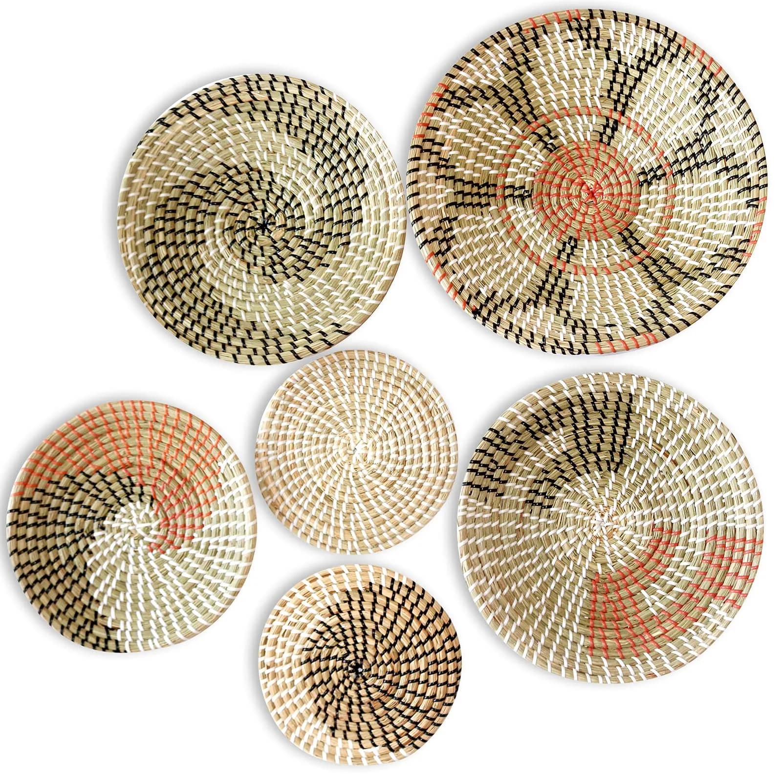 LOCS MICRAI Boho Wall Basket Decor Set of 6 | Handcrafted Seagrass Wall Art for Modern & Farmhouse Homes