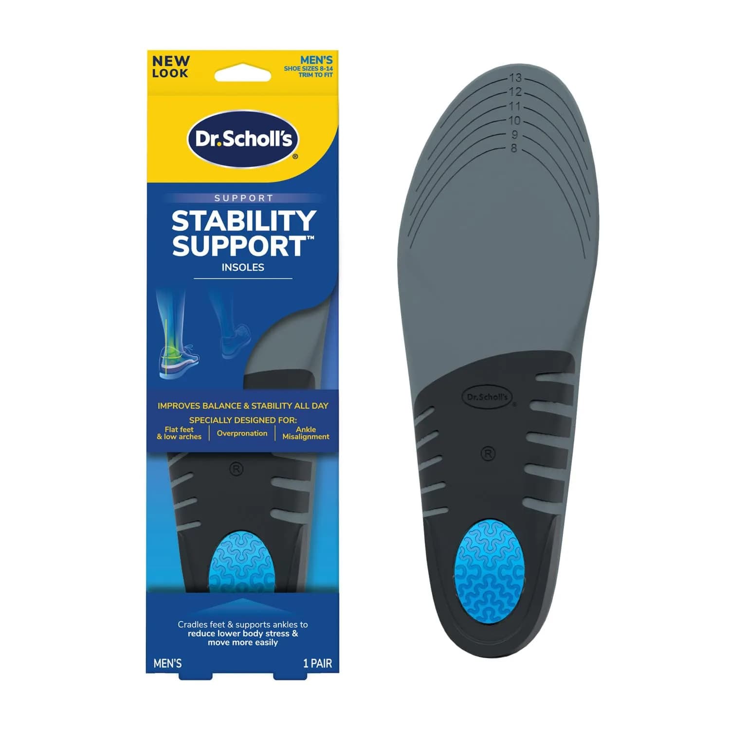 Dr. Scholl's Stability Support Insoles for Men, Size 8-14 (Gray) | FDA Approved Arch Support - main product image
