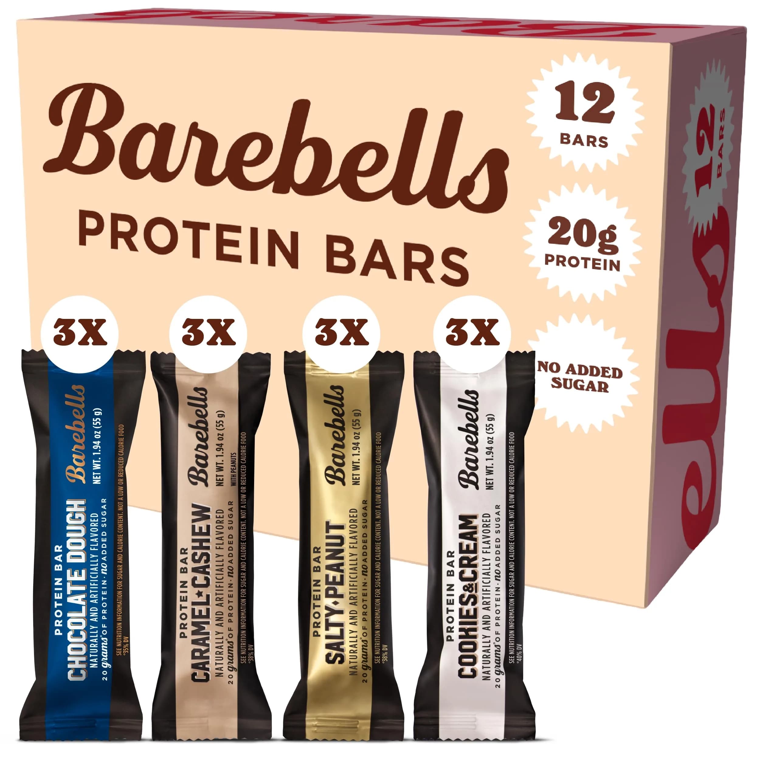 BAREBELLS Protein Bars Variety Pack 12 Count 1.9oz | High Protein Snacks - main product image