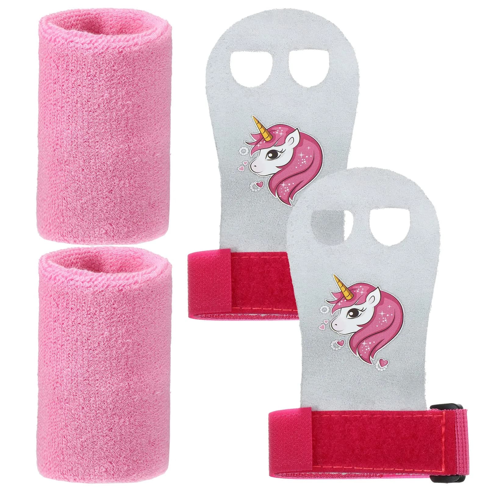 Skylety Gymnastic Grips for Kids, Unicorn Pattern with Pink Wristbands | Comfortable, Adjustable Fit