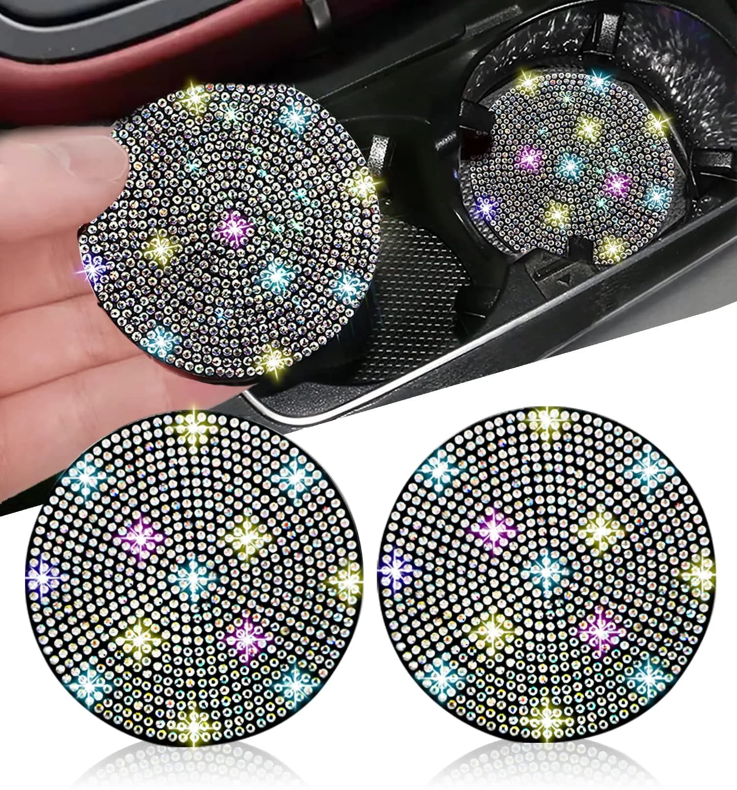 NBTEPEM Bling Car Cup Holder Coasters 2.75 inch (7 cm) Diameter, 2-Pack | Sparkle & Protect Your Car Interior - main product image